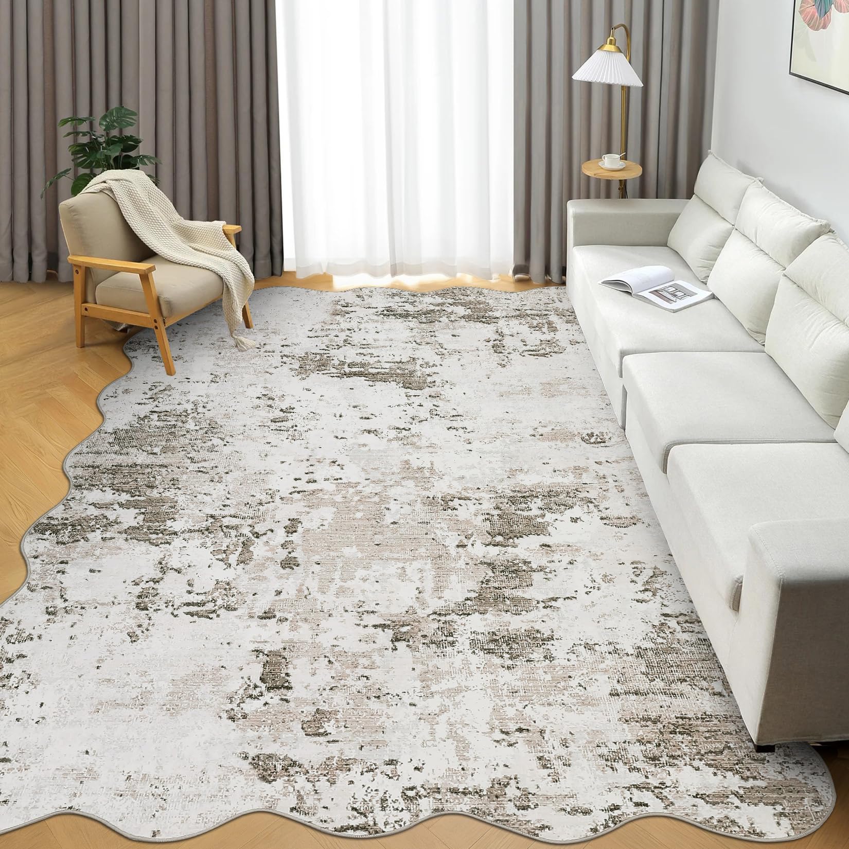 ROYHOME Modern Scalloped Abstract 2x3 Area Rug Non Slip Non Shedding Low Pile Stain Resistant Rug for Entryway Kitchen Bedroom,Black Yellow