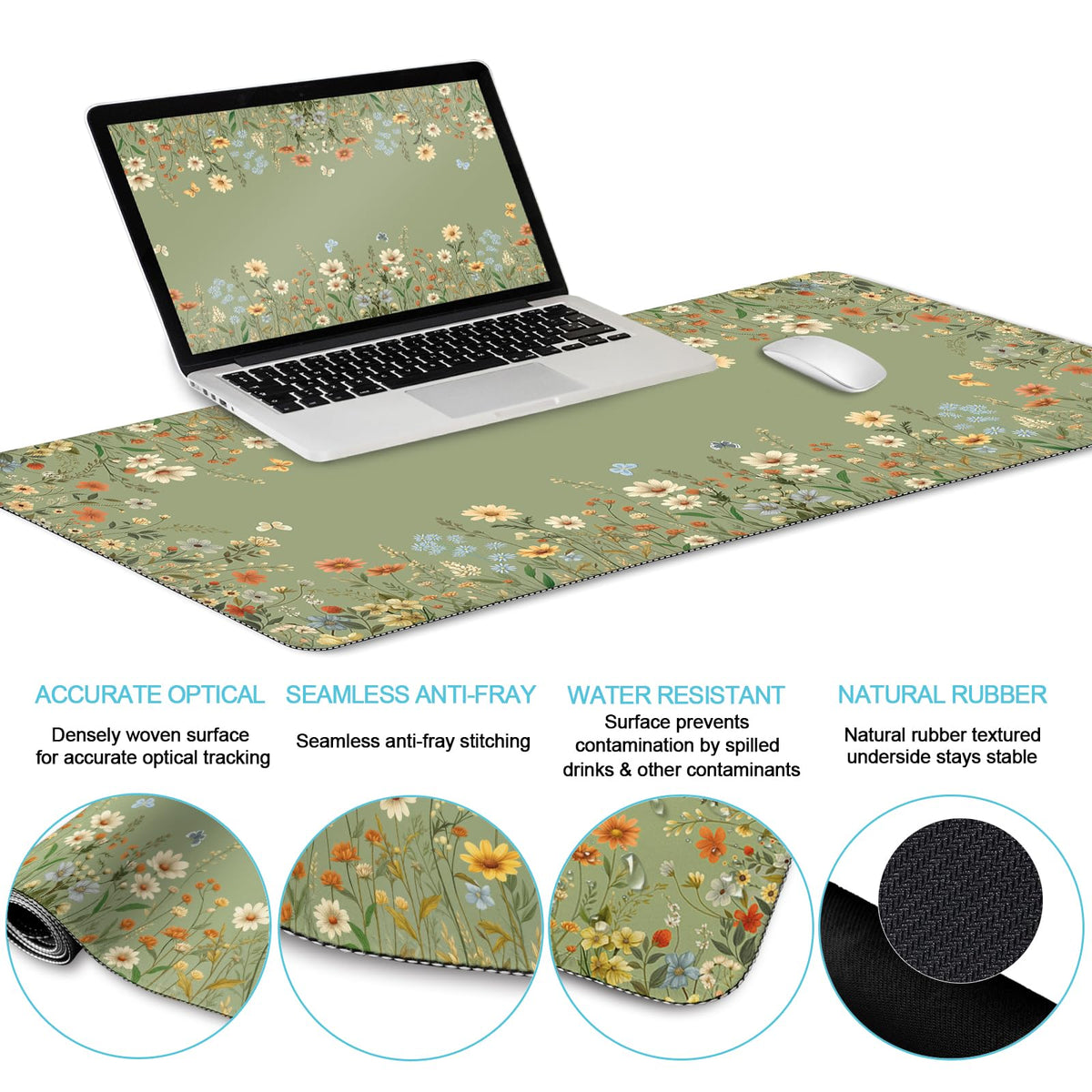 Black Striped Ergonomic Large Desk Mat Set with Wrist Rest