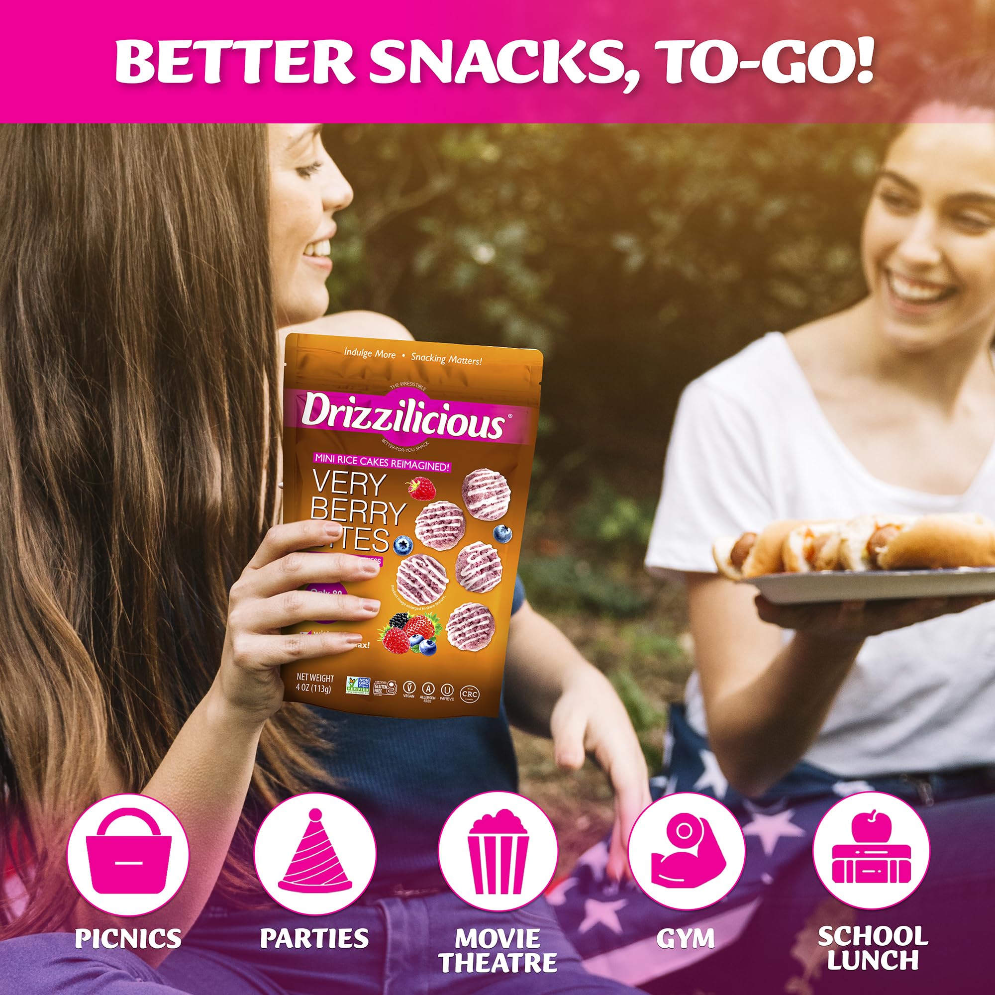 Drizzilicious Mini Flavored Rice Cakes - Rice Crisps, Healthy Snack for Adults and Kids, Vegan, Gluten Free Snack, 90 Calories Per 21 Pieces, S'mores & Cinnamon Swirl - 4 oz (Pack of 6)