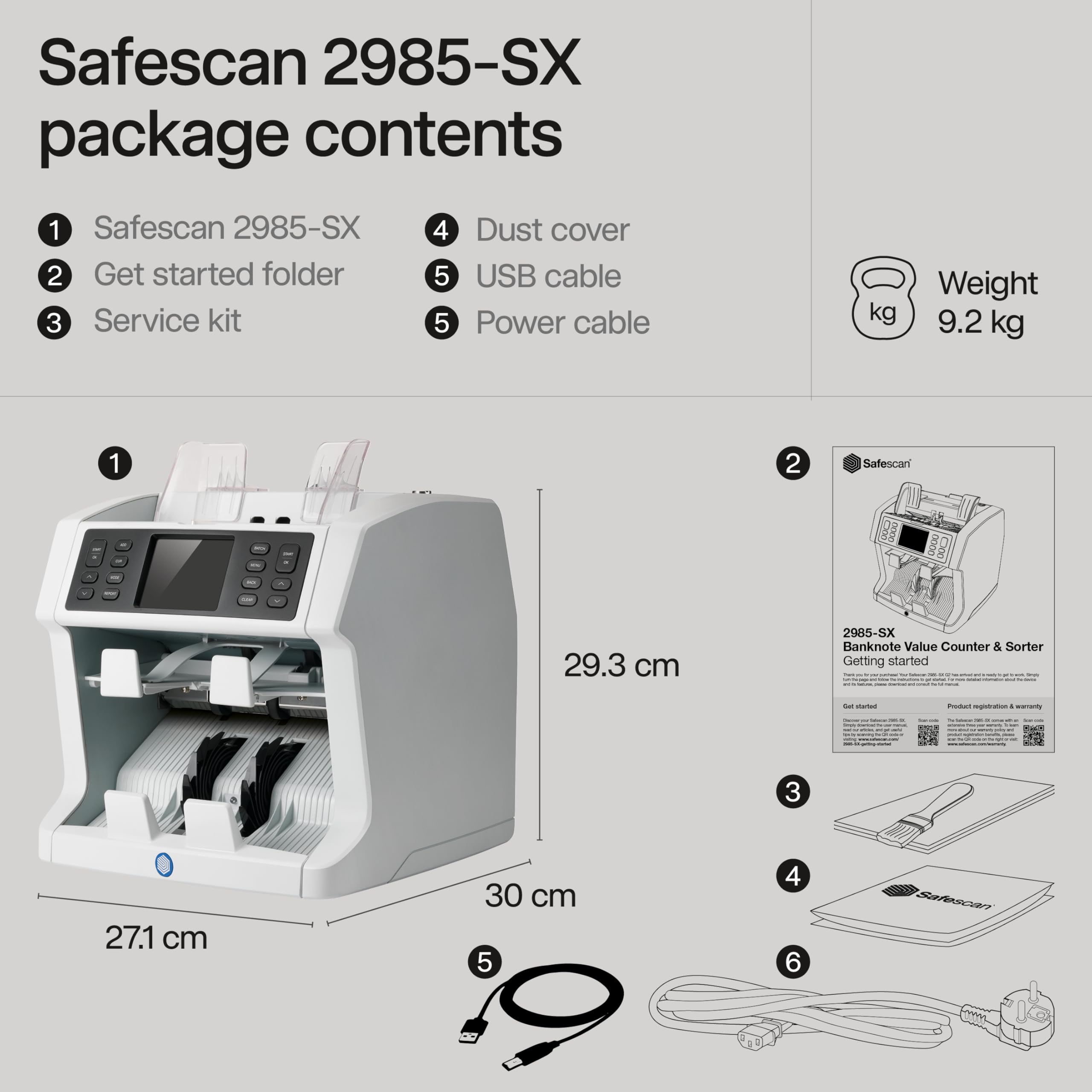 Safescan 2210 Money Counter Machine with Counterfeit Detection, Add/Batch Modes, LCD-Display, High-Speed Counts 1,000 bills per minute, 2 Point Counterfeit Check - Sorted Counter for All Currencies