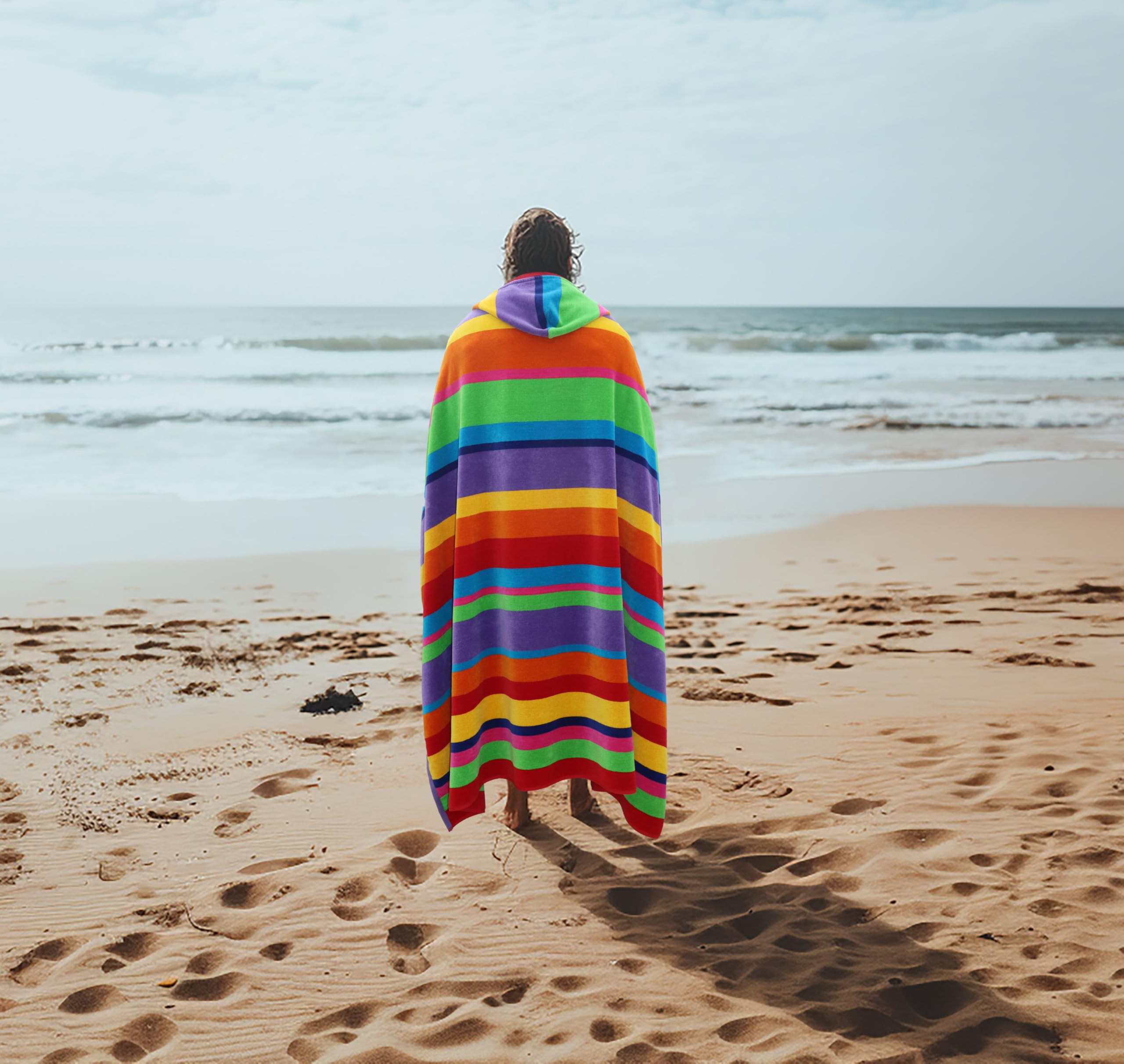 COTTON CRAFT Ombre Stripe Extra Wide Beach Towel for Two - 58x68 - Pure Cotton - Double Woven Jacquard Thick Plush Super Soft Luxurious Velour Pile - Pool Picnic Bath - 450 GSM - Blue