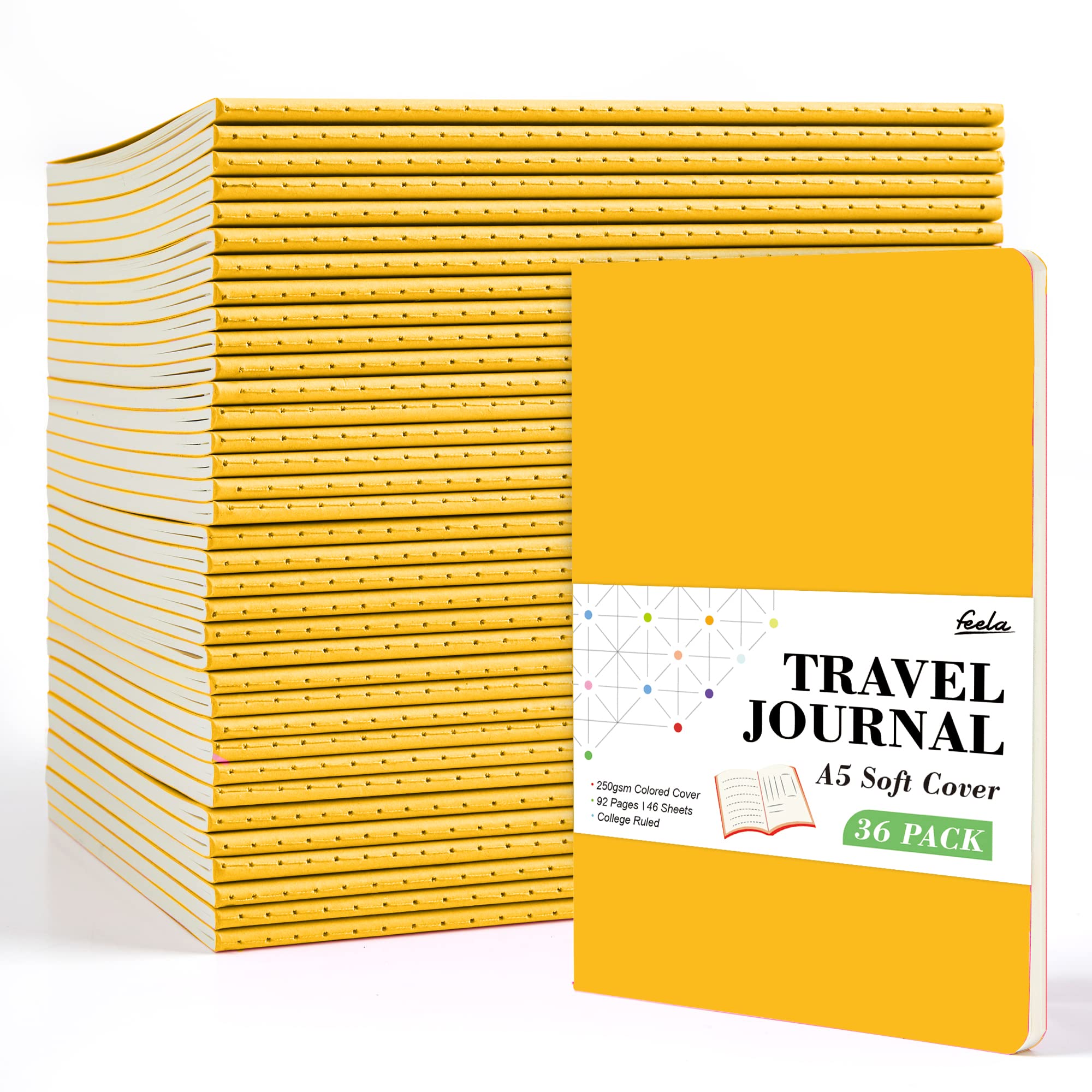 36 Pack Soft Cover Journal Bulk, Feela Lined Blank Travel Journal for Women Men Writing, Notebooks College Ruled for Work, Note Taking Notebook School Business Supplies, 8.2” x 5.5”, A5, Berry