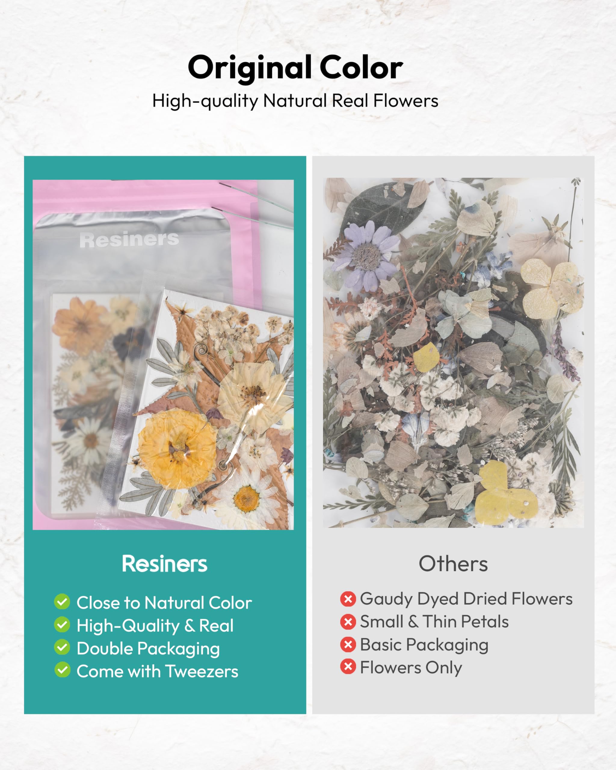Dried Flowers, Resiners 58Pcs Pressed Flowers for Craft Pink Real Natural Dried Flowers Dry Leaves Kit for DIY Making Crafts Resin Soap Candle Scrapbook Supplies Card Making Jewelry