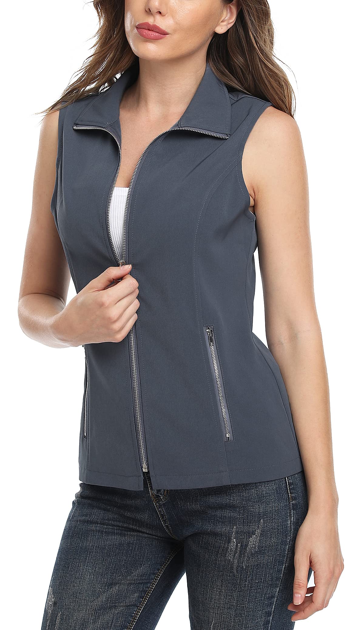 MISS MOLY Women's Lightweight Vest Casual Zip Up Utility Vest Hiking Golf Sleeveless Jackets with Pockets