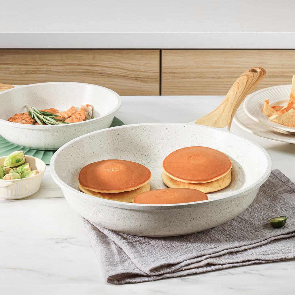 SENSARTE Nonstick Ceramic Frying Pan 8-Inch, Healthy Non Toxic Skillet, Induction Compatible Omelet Pan with Heat Resistant Handle, PFAS-Free, Cream White