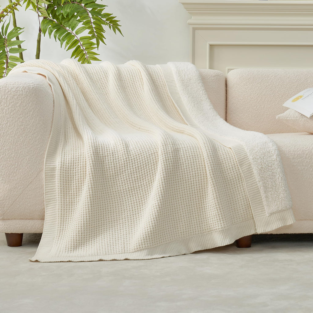 Amélie Home Cable Knit Throw Blanket for Couch, Chenille Sherpa Soft Cozy Throw Blankets for Sofa Chair Comfortable Home, 50"x60", Gray