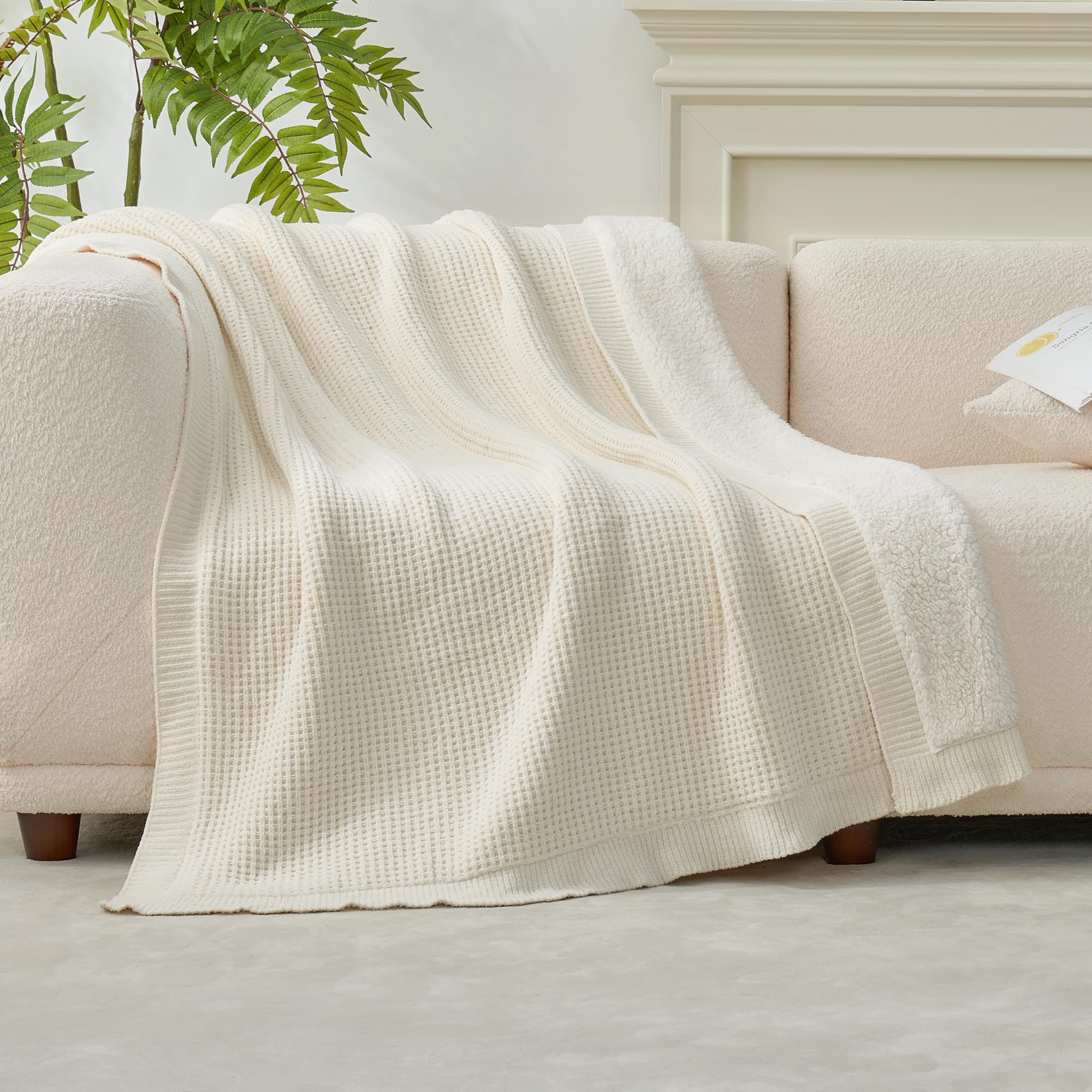 Amélie Home Cable Knit Throw Blanket for Couch, Chenille Sherpa Soft Cozy Throw Blankets for Sofa Chair Comfortable Home, 50"x60", Gray