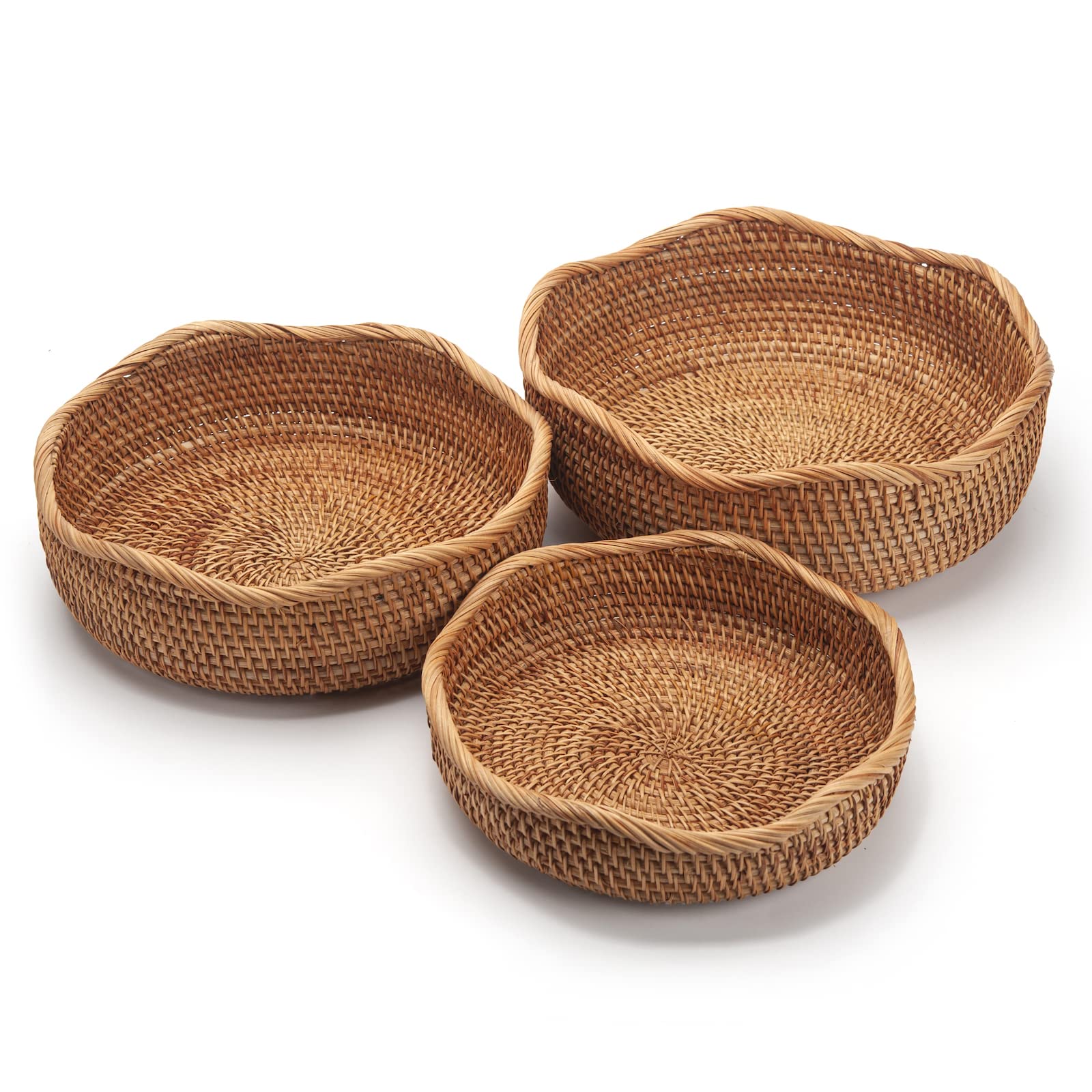 Natural Rattan Fruit Storage Baskets Rectangular Woven Wicker Box for Key Holder Remote Stackable Natural Set of 3
