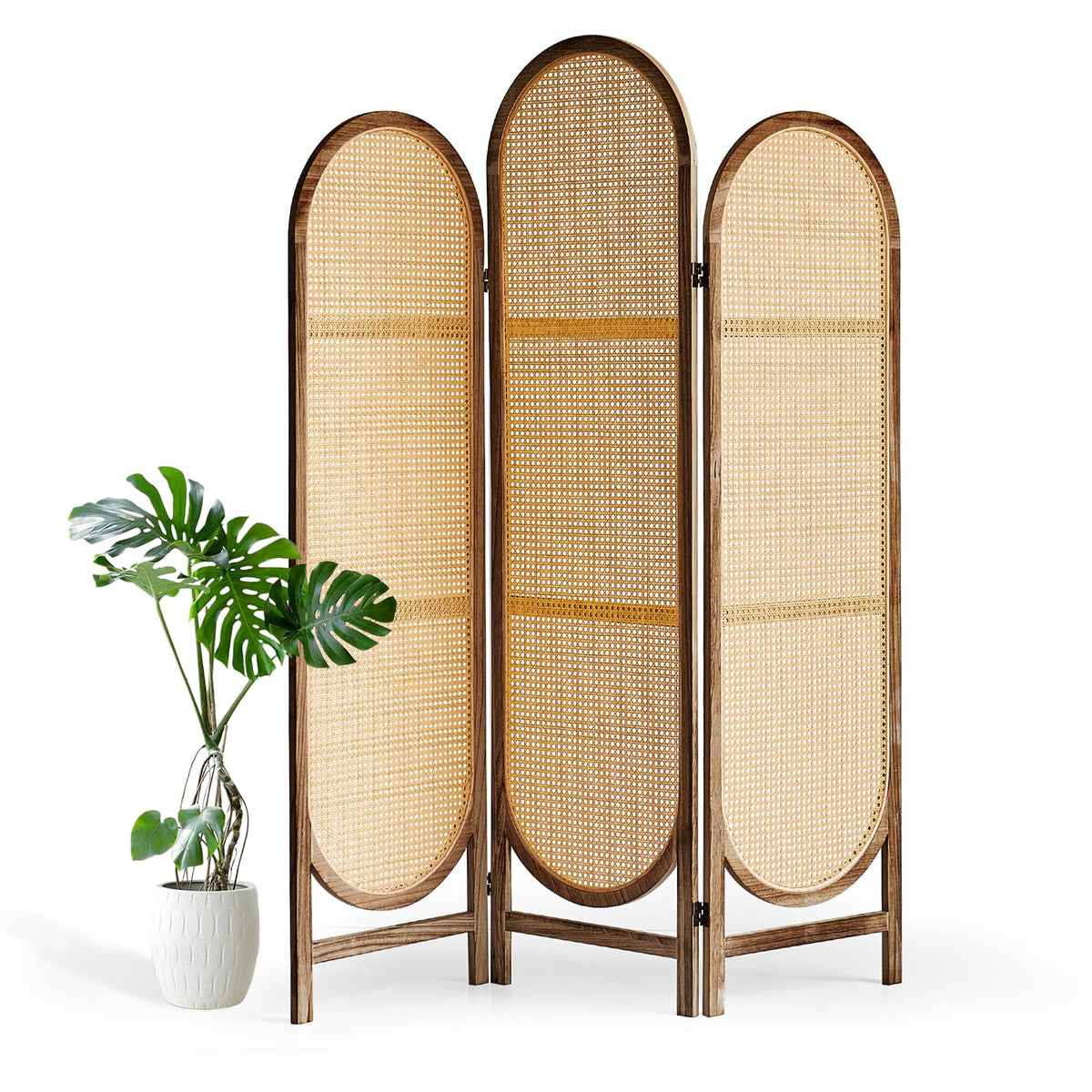 Hand-Woven Rattan Room Divider 3 Panels, 5.9 Ft Tall Wood Room Divider Panel, Partition Screen Divider Wall, Folding Privacy Screen, Wall Divider for Room Separation Home Office - Black