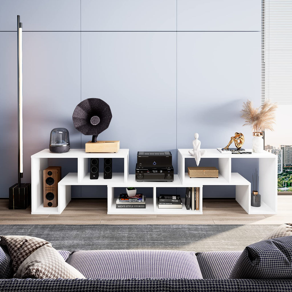 Tangkula 3 Pieces Console TV Stand, Free-Combination Entertainment Center for 50 55 60 65 Inch TV, Minimalist Modern TV Media Stand, DIY Open Storage Bookcase Shelf for Living Room (Black)