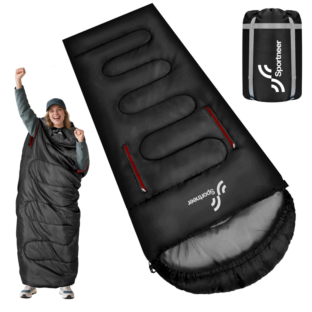 Sportneer Wearable Sleeping Bag for Adults & Kids – Walkable with Arm Zippers, Warm Weather & Cold Waterproof, Compact for Camping, Stadiums, Travel, Backpacking & Car Use