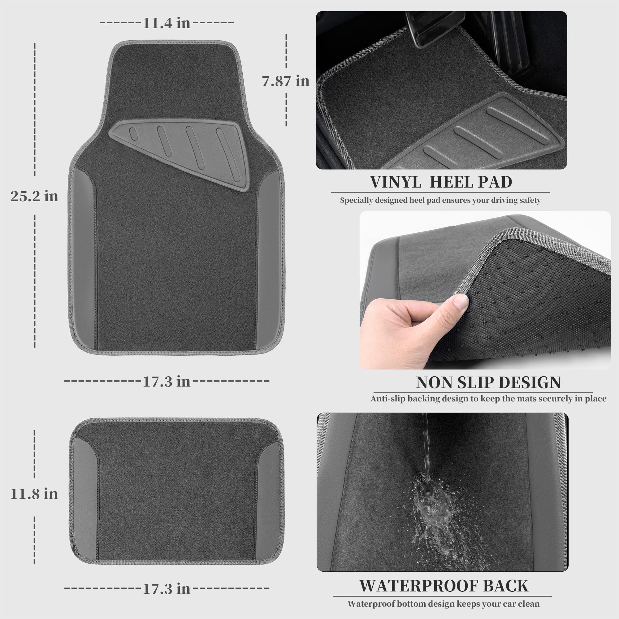 CAR PASS Beige Leather & Waterproof Car Carpet Floor Mats, Universal Car Mats Fit for SUV,Vans,sedans, Trucks,Set of 4pcs Car Carpet with Anti-Slip nibbs Driver Heel Pad (All Beige)