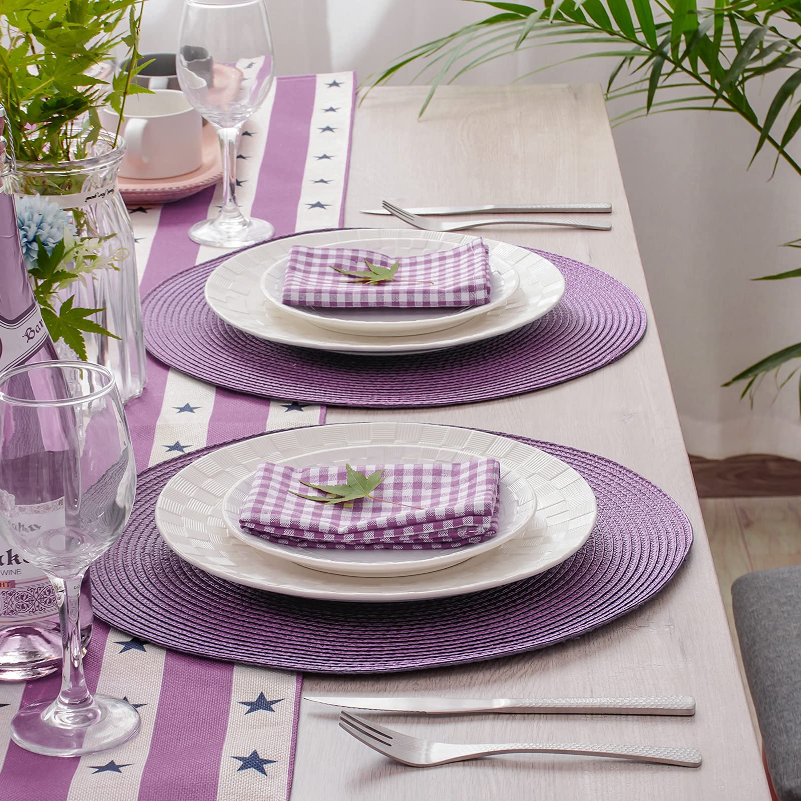 AHHFSMEI Round Placemats Set of 6 Heat Resistant Washable Non-Slip Woven Braided Table Mats for Dining Table Kitchen & Home Decor (Beige)