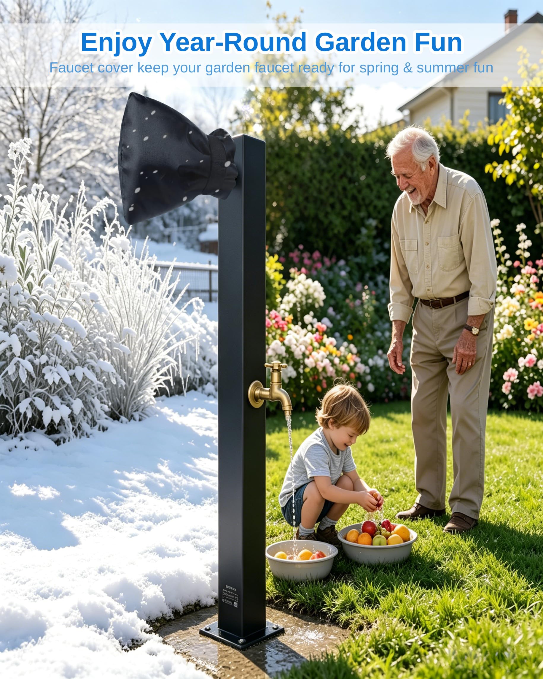 Outdoor Faucet Covers for Winter Freeze Protection, Upgraded Thicken 8.5" H x 6.1" W Outside Garden Faucet Socks for Winter Waterproof Reusable Hose Bibs Insulated Spigot Cover, 2 Pack Black