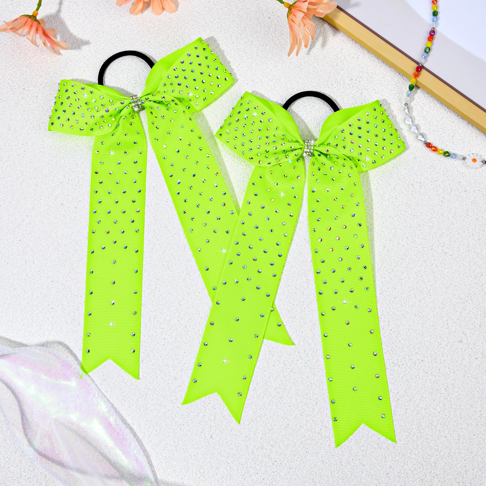 DEEKA 12 Count Collegiate Style Cheer Bows, Forest Green with Rhinestones, Handmade Bows for Girls Teens Cheerleader Sports