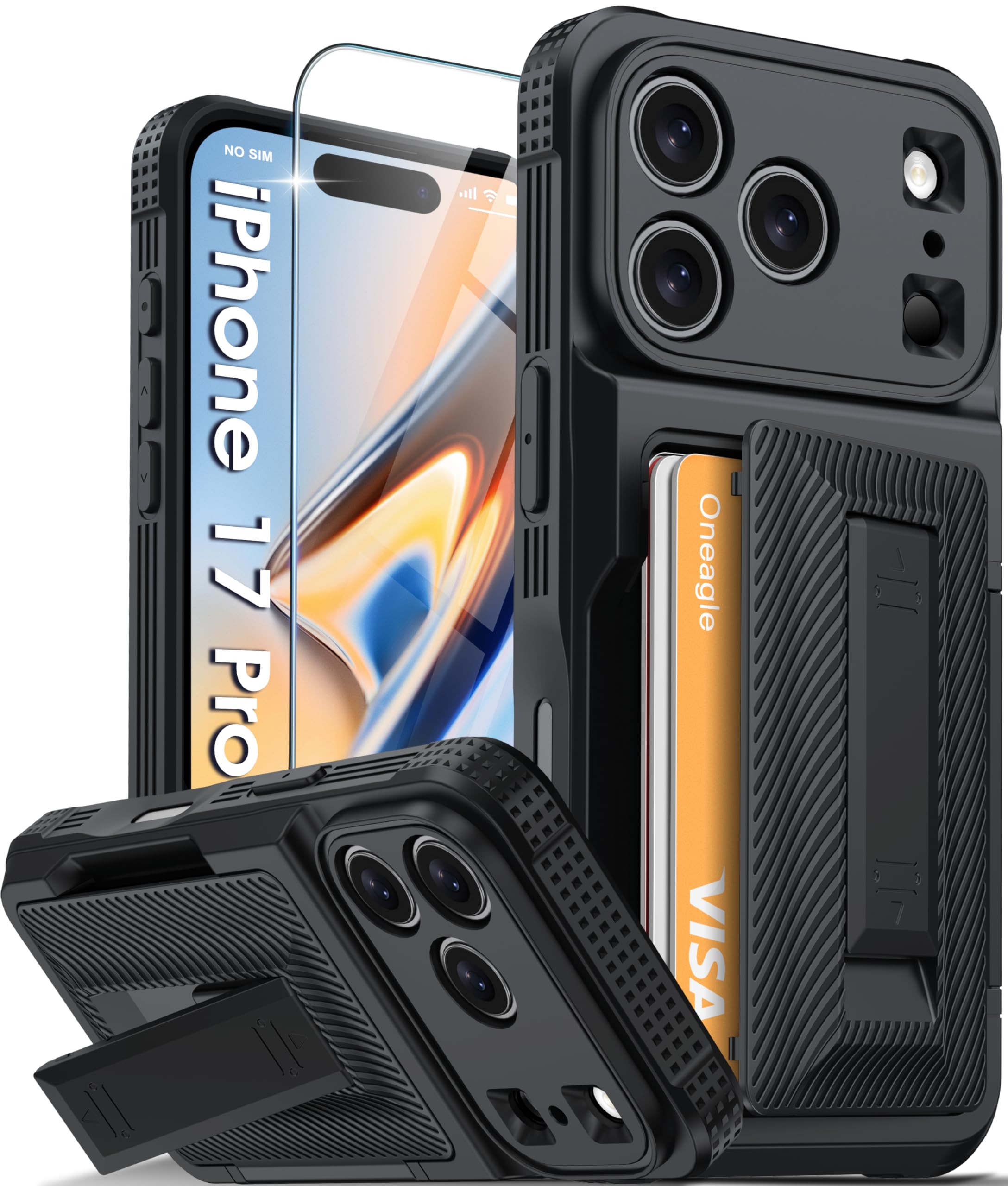 Oneagle Wallet for iPhone 16 Pro Max Case with Card Holder (4-5 Cards) [RFID Blocking] [Privacy Screen Protector] Full Camera Protection & Kickstand, 15FT Shockproof Phone Case for iPhone 16 Pro Max