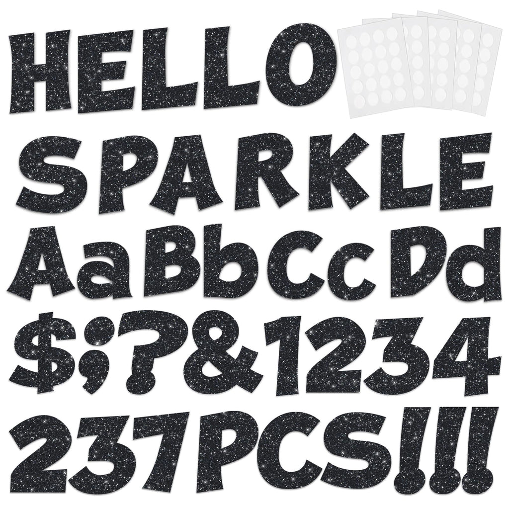 237 Pcs Glitter Bulletin Board Letters, Numbers and Punctuation, Poster Board Letters Alphabet Cut Out Cardboard Letters Accessories for Classroom Display Decorating Supplies 4inch (Black)