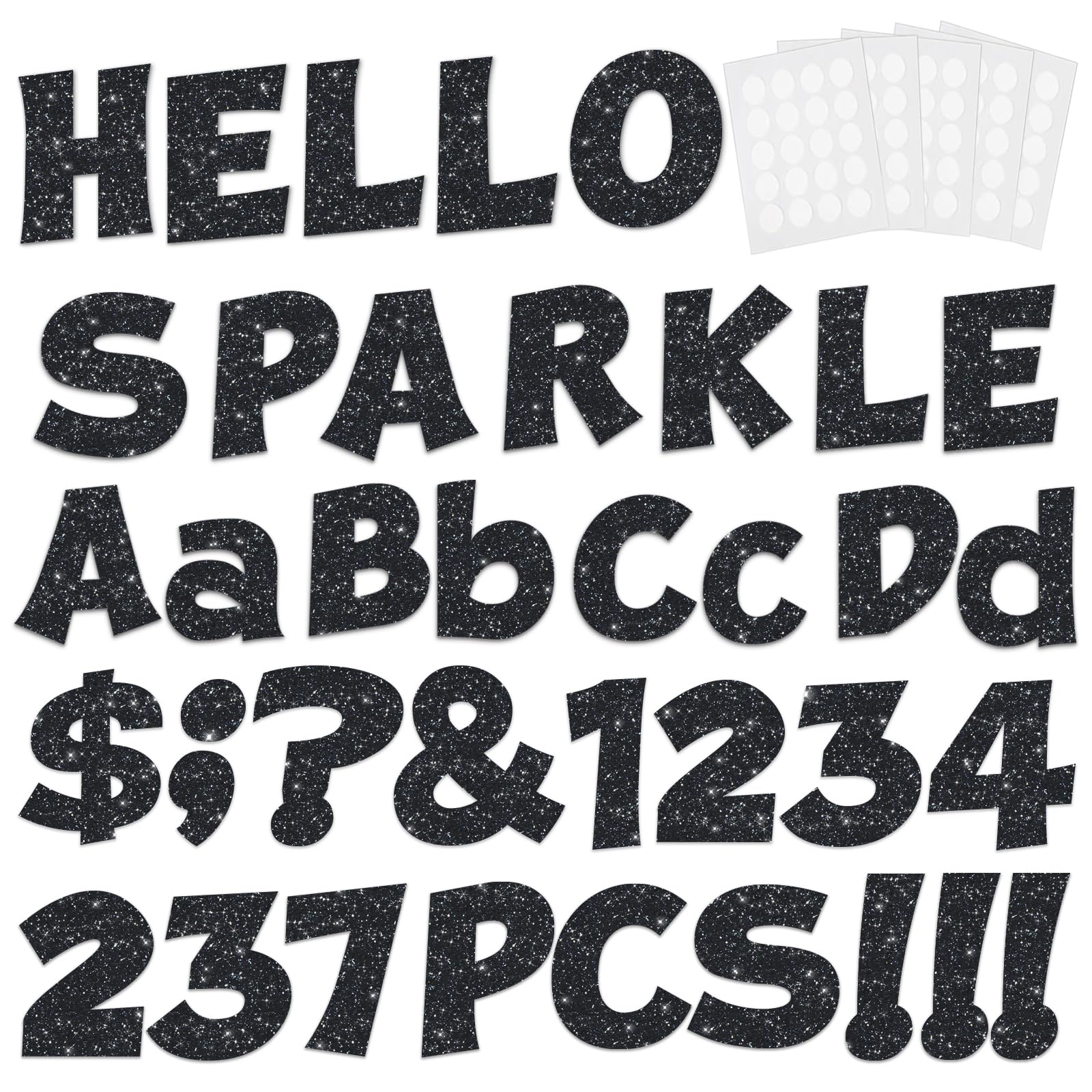 237 Pcs Glitter Bulletin Board Letters, Numbers and Punctuation, Poster Board Letters Alphabet Cut Out Cardboard Letters Accessories for Classroom Display Decorating Supplies 4inch (Black)