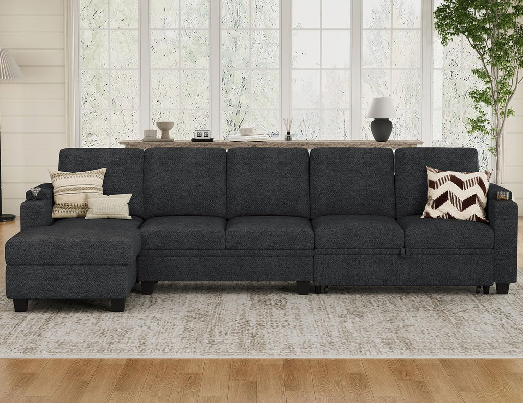 Belffin Modular Sectional Sleeper Sofa Bed with Storage Chaise L Shaped Sectional Couches for Living Room Armrest with Cup Holder. White Couch