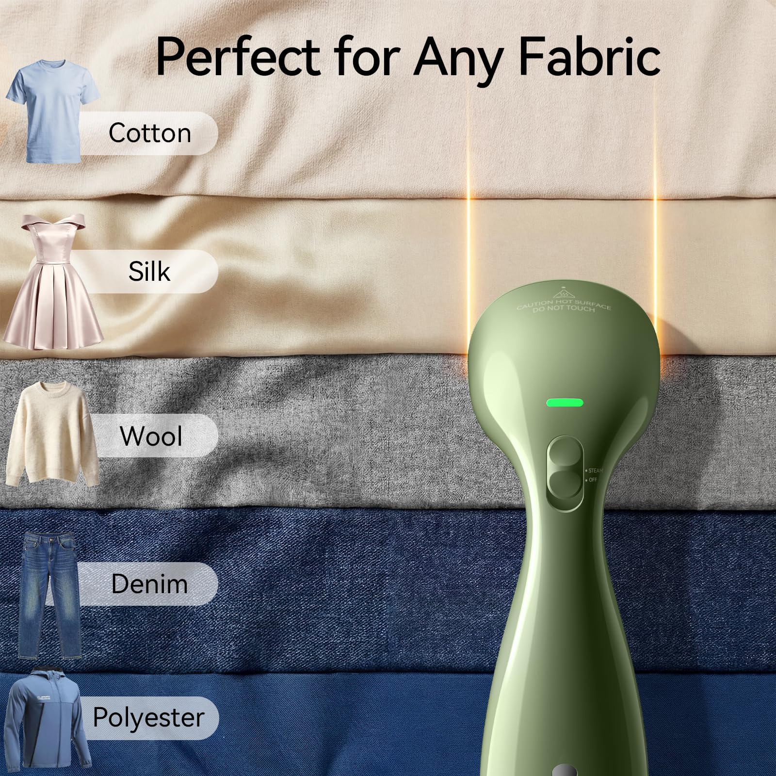 HiLIFE Steamer for Clothes, Portable Handheld Design, 240ml Big Capacity, 700W, Strong Penetrating Steam, Removes Wrinkle, for Home, Office and Travel(ONLY FOR 120V) (Olive Green)