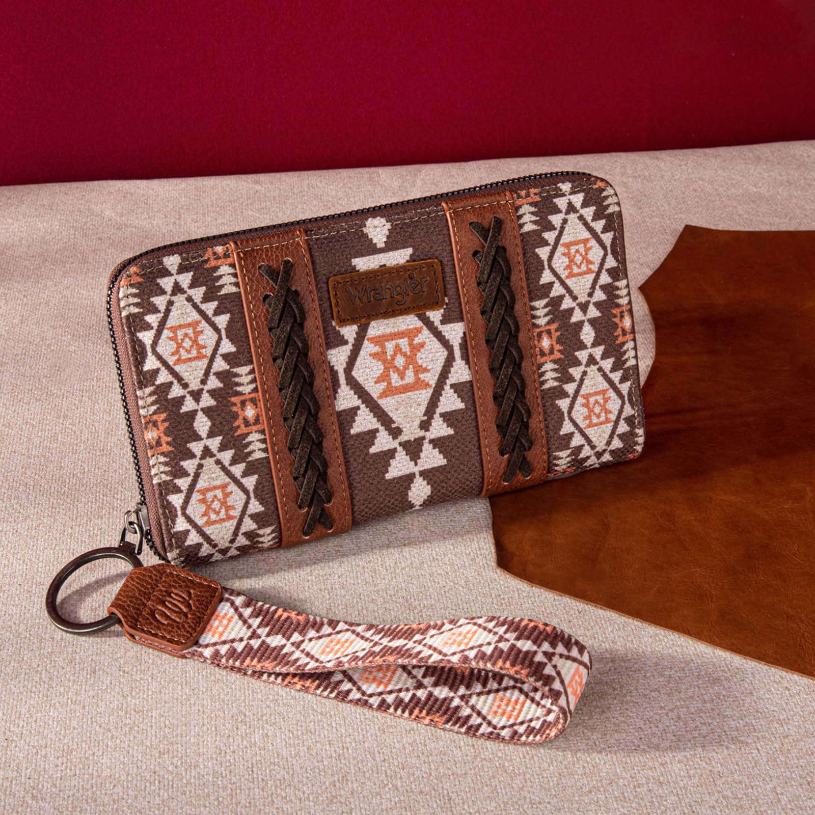 Wrangler Wallet Purse for Women Western Aztec Clutch Wristlet Wallet with Credit Card Holder