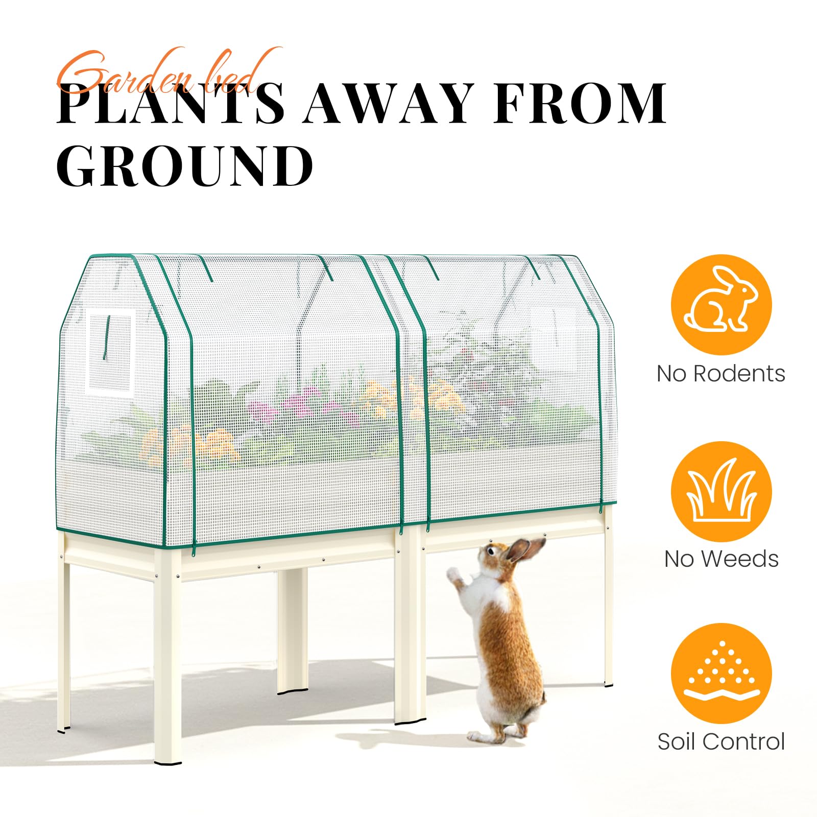 KING BIRD Large Raised Garden Bed with Netting Galvanized Elevated Planter Box with Legs 72×23×55 in for Backyard, Patio, Balcony, 700lb Capacity, Beige