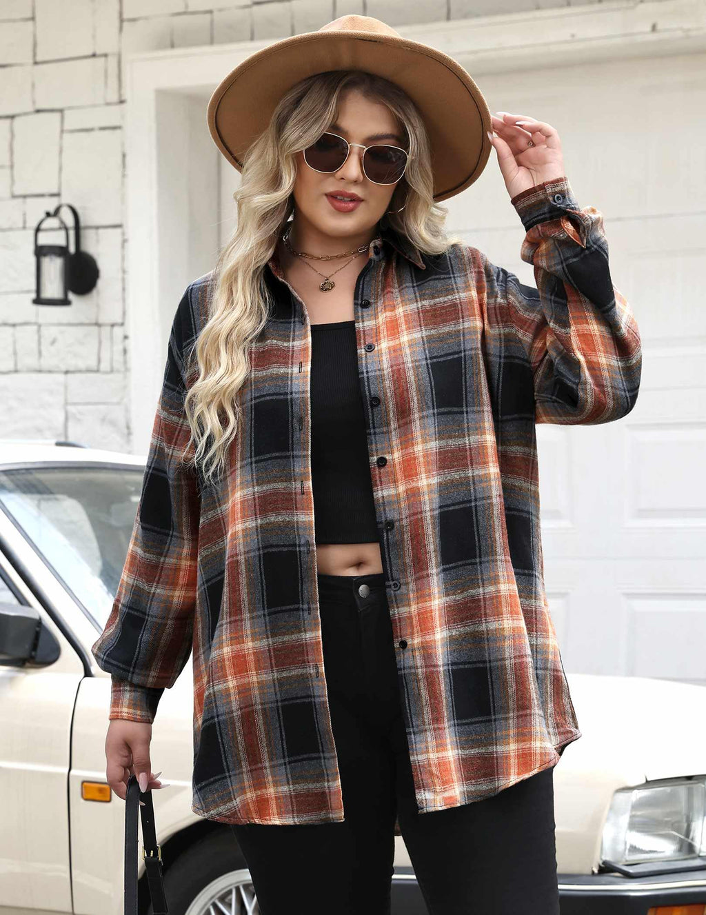 Zeagoo Womens Plus Size Flannel Shirts Plaid Shirts Long Sleeves Casual Button Down Collared Shacket Tops
