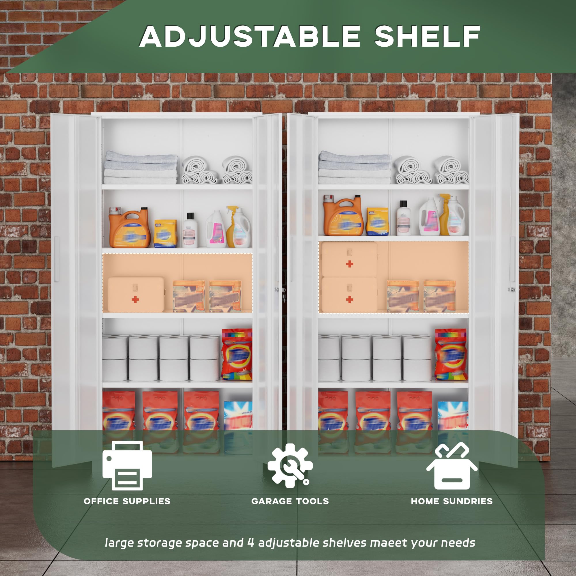 Greenvelly Metal Storage Cabinet, 36" Locking Storage Cabinet with Doors and Shelves, Lockable Storage Cabinets for Home Office, Utility Locker Cabinet, Steel Garage Cabinet with 2 Keys, Black