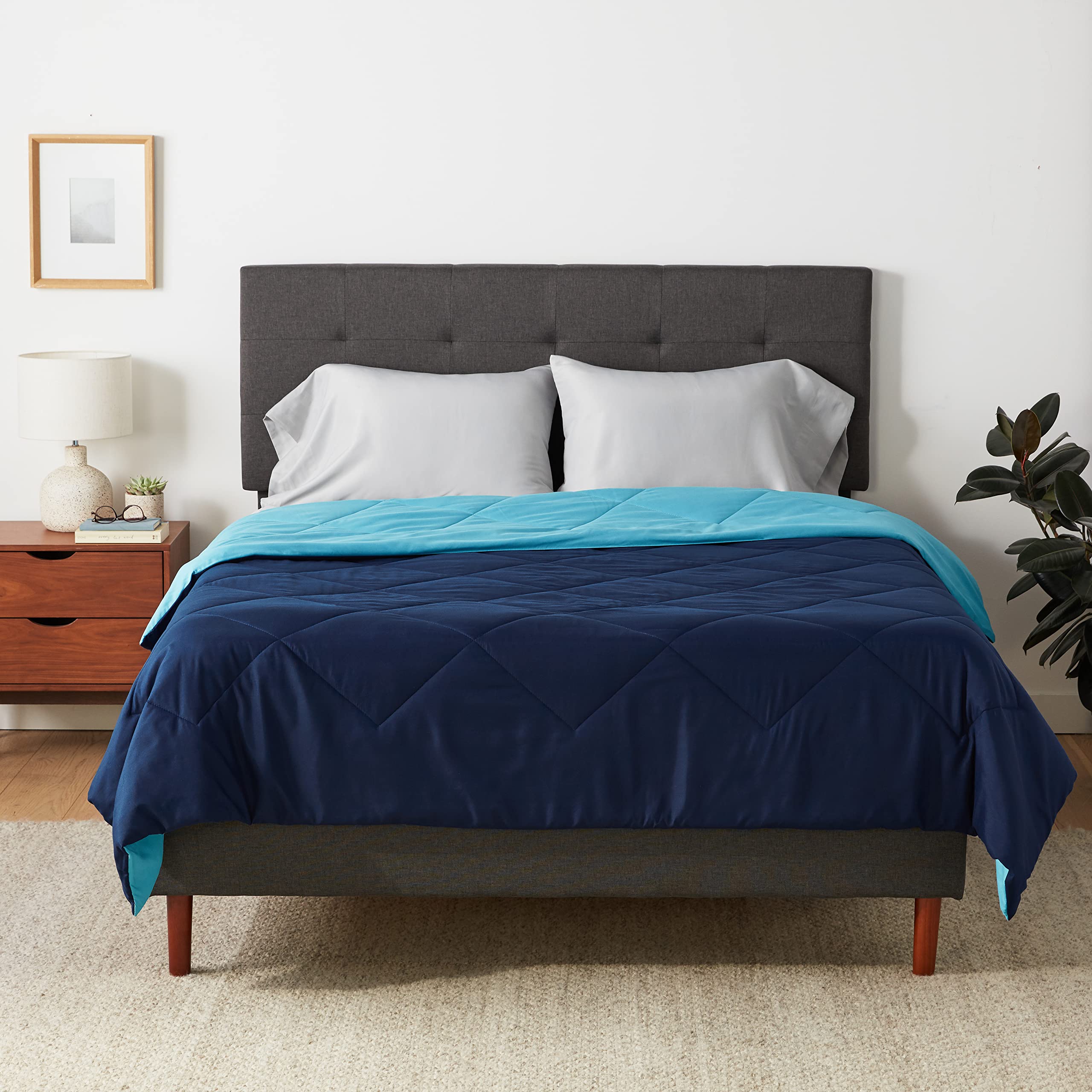 Amazon Basics Reversible Lightweight Microfiber All Season Comforter Blanket, Twin/Twin XL, Burgundy/Grey (Pack of 2)