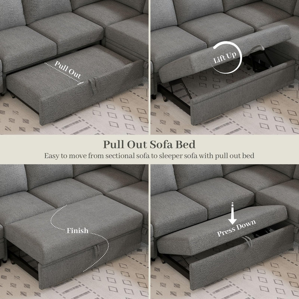 Belffin Modular Sectional Sleeper Sofa Bed with Storage Chaise L Shaped Sectional Couches for Living Room Armrest with Cup Holder. White Couch