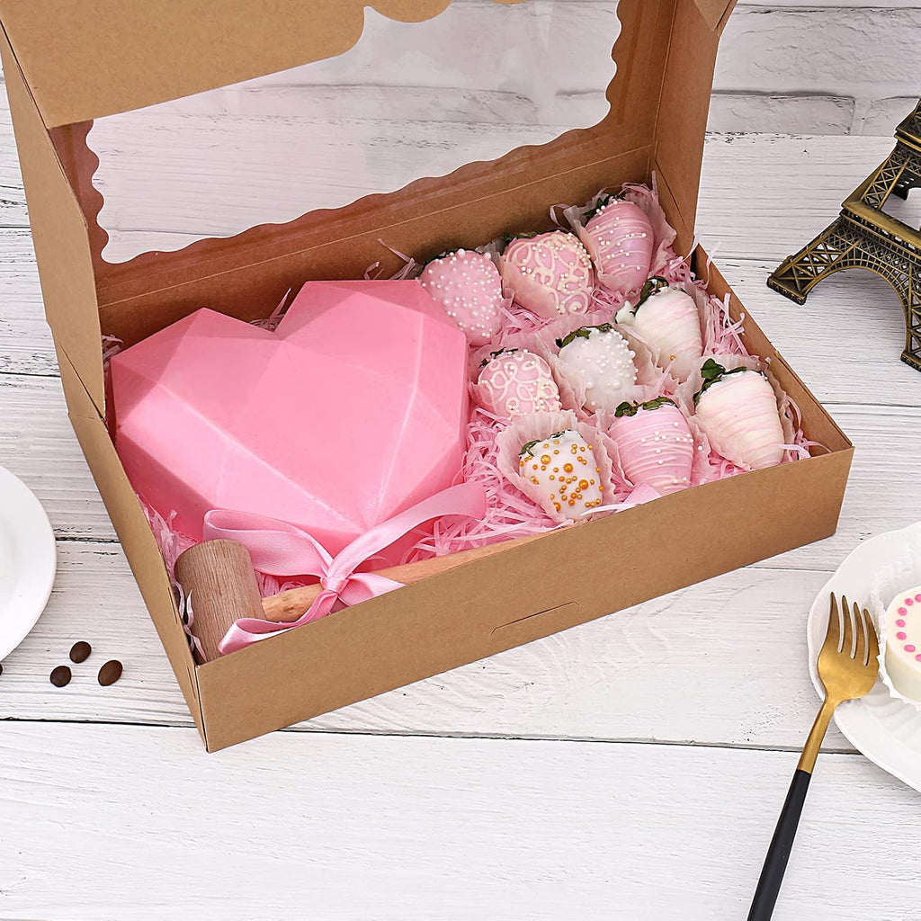 Tcoivs 20-Pack Bakery Boxes with Window, 12" x 8" x 2.5" Cookie Boxes, Treat Boxes, Large Donut Boxes for Muffins and Pastries (Brown)
