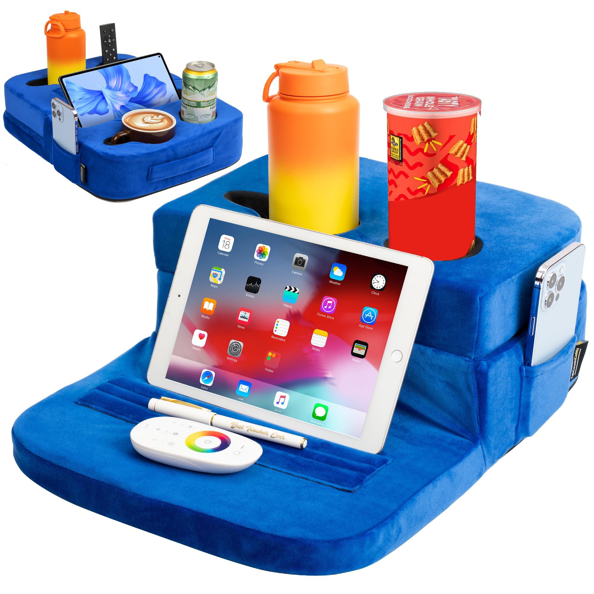 TabCouchCaddy - Couch Cup Holder Tray Pillow - Bed, Couch Caddy, Sofa, RV & Car - Holds Drinks, Snacks, Remotes, Phones, Kindle, Tablet | Bed Cup Holder (Beige)