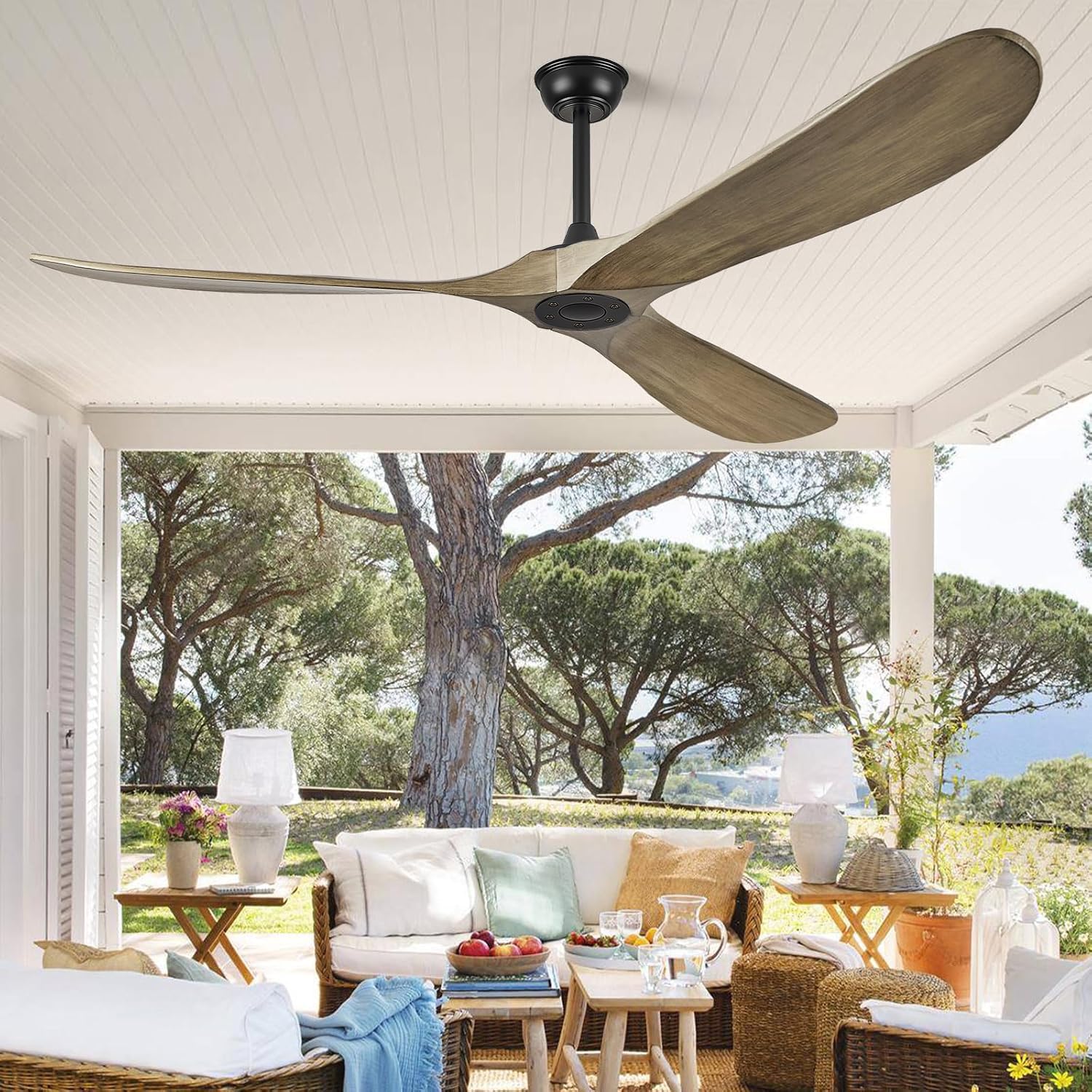 ABZ Ceiling Fans without Lights - 52 Inch Modern Ceiling Fans no Lights with Remote Control, Black 3 Blade Solid Wood Indoor Outdoor Ceiling Fans for Patios Living Room Bedroom