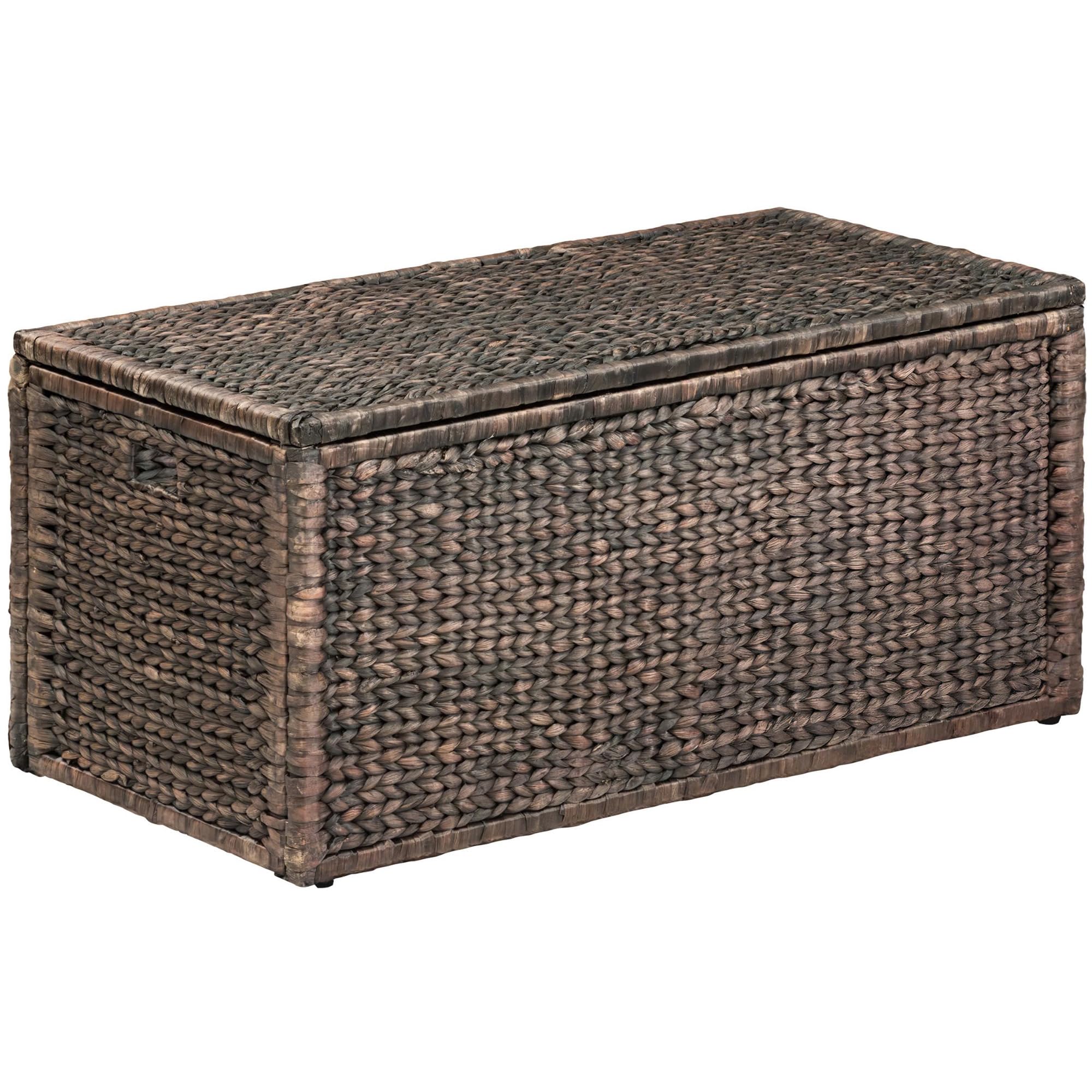 eHemco Heavy-duty Water Hyacinth Wicker Storage Trunk with Metal Frame, 30 by 17.5 by 17.5 Inches, Brown Wash