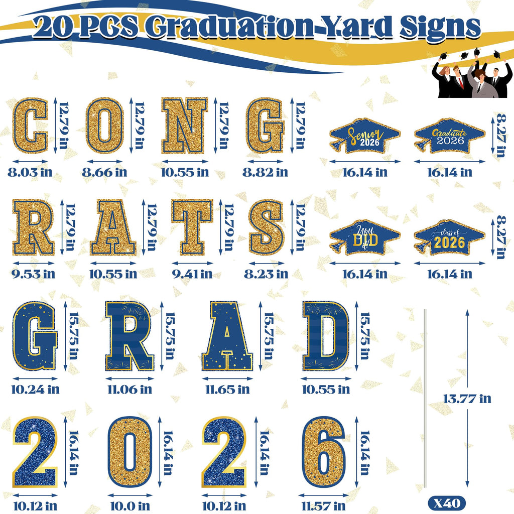 HOVACY 20 PCS Black Gold Graduation Yard Signs Class of 2026 | Black Gold 20 PCS, 40 Stakes, 11.57 x 16.14 in, Corrugated Plastic, Waterproof, Congrats Grad Sign, Graduation Sign