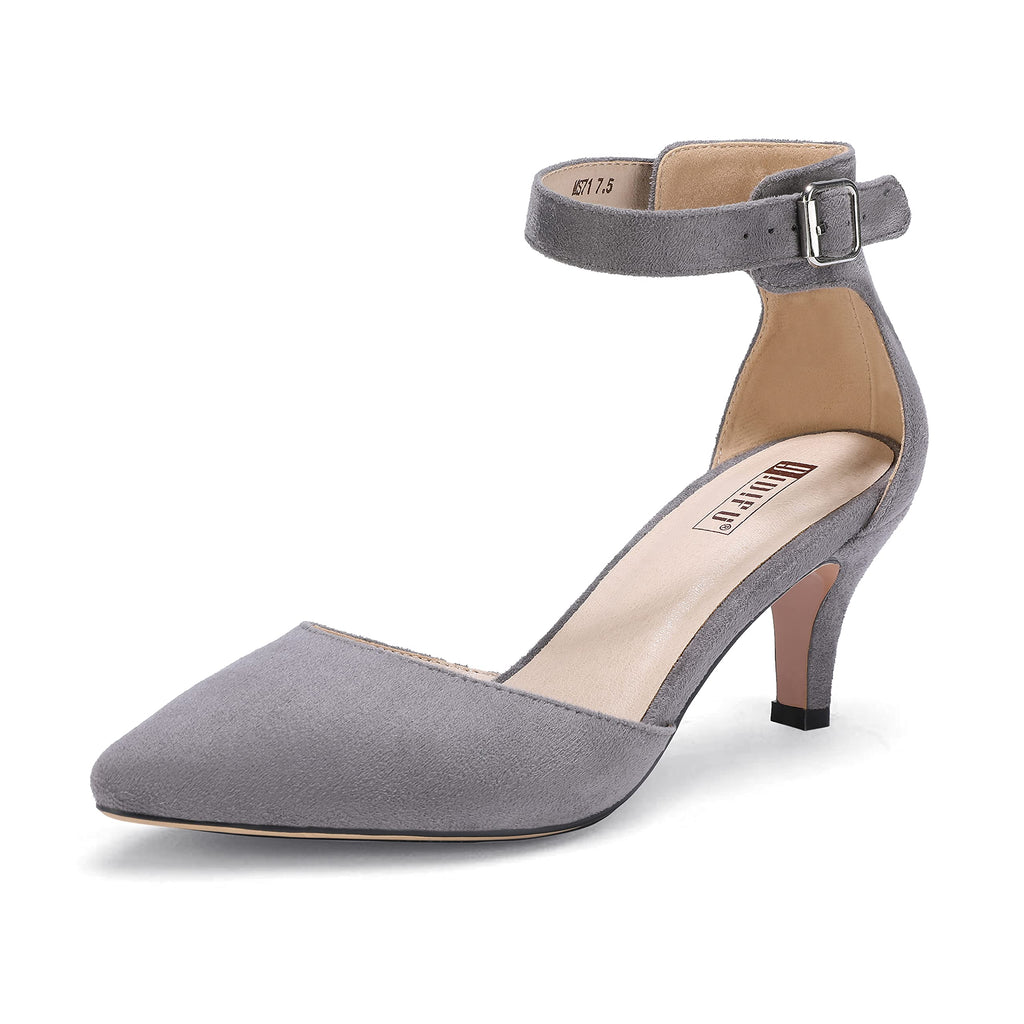 IDIFU Women's IN3 D'Orsay Pumps Low Kitten Heels for Women Dress Shoes Pointed Closed Toe Wedding Bride Ankle Strap Dressy Silver Black Nude White Gold Heels for Women
