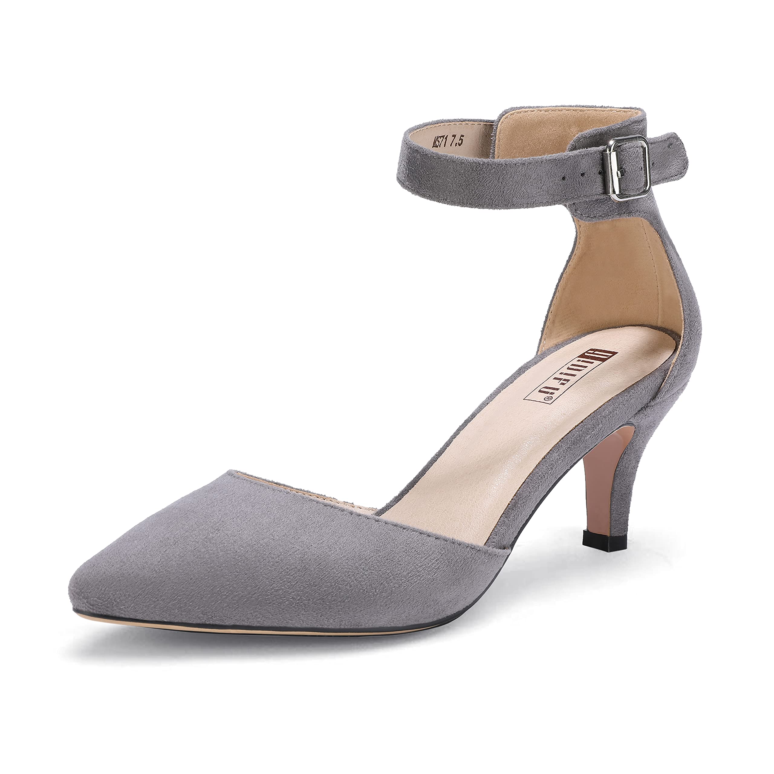 IDIFU Women's IN3 D'Orsay Pumps Low Kitten Heels for Women Dress Shoes Pointed Closed Toe Wedding Bride Ankle Strap Dressy Silver Black Nude White Gold Heels for Women