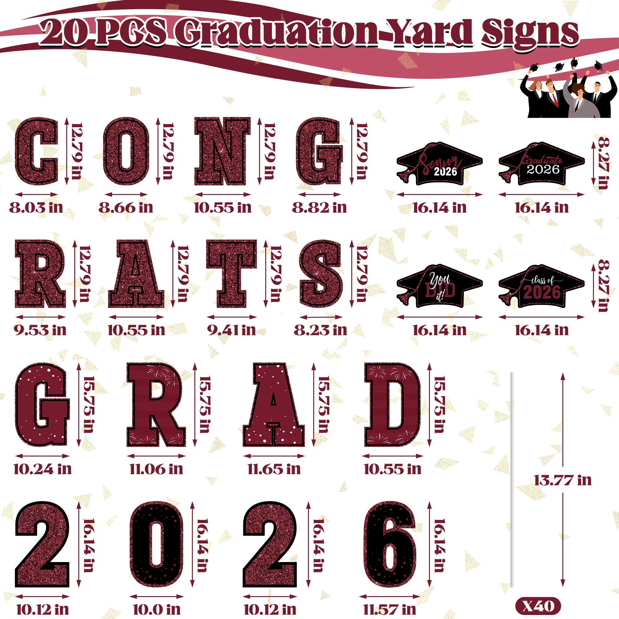 HOVACY 20 PCS Black Gold Graduation Yard Signs Class of 2026 | Black Gold 20 PCS, 40 Stakes, 11.57 x 16.14 in, Corrugated Plastic, Waterproof, Congrats Grad Sign, Graduation Sign