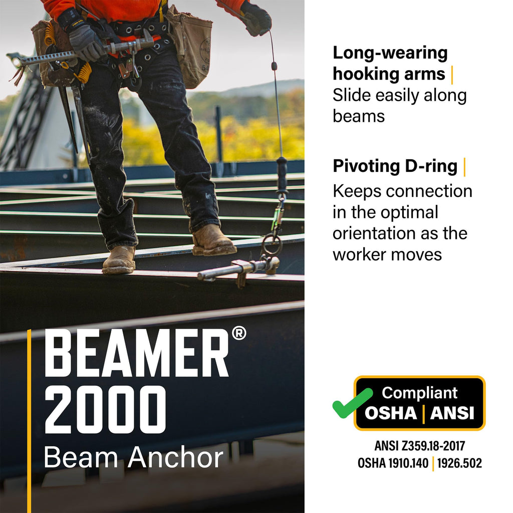 Guardian 00101 Beamer 2000 | Horizontal Beam Anchor | Fits 3.5 to 14 Inch Beams up to 1.25 Inches Thick | Tool Free Installation | OSHA and ANSI Compliant