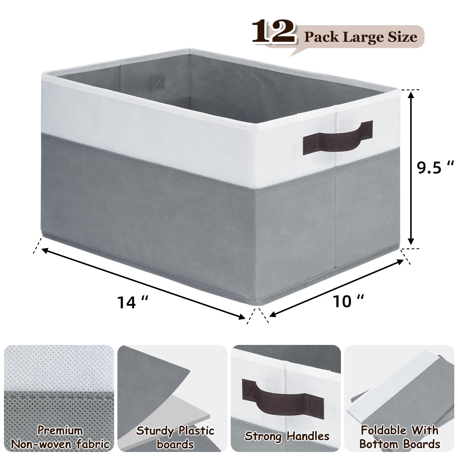 Criusia 4 Pack Baby Clothes Organizer Bins, Fabric Collapsible Storage Baskets with Handles, Odorless Storage Bins for Toy Clothes Nursery Kids Room Playroom Classroom (14L*10W*9.5H)
