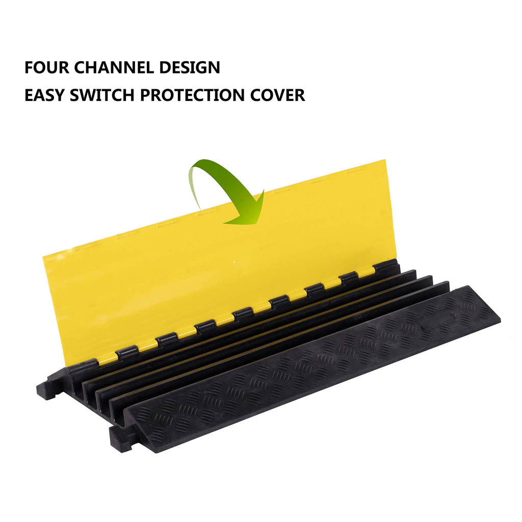 4 Pack Rubber Cable Ramp Hose Cable Protector Ramp 1 Channel 11000Lbs Load Capacity Traffic Speed Bump Wires Power Lines Extension Cord Cover for Indoor Outdoor
