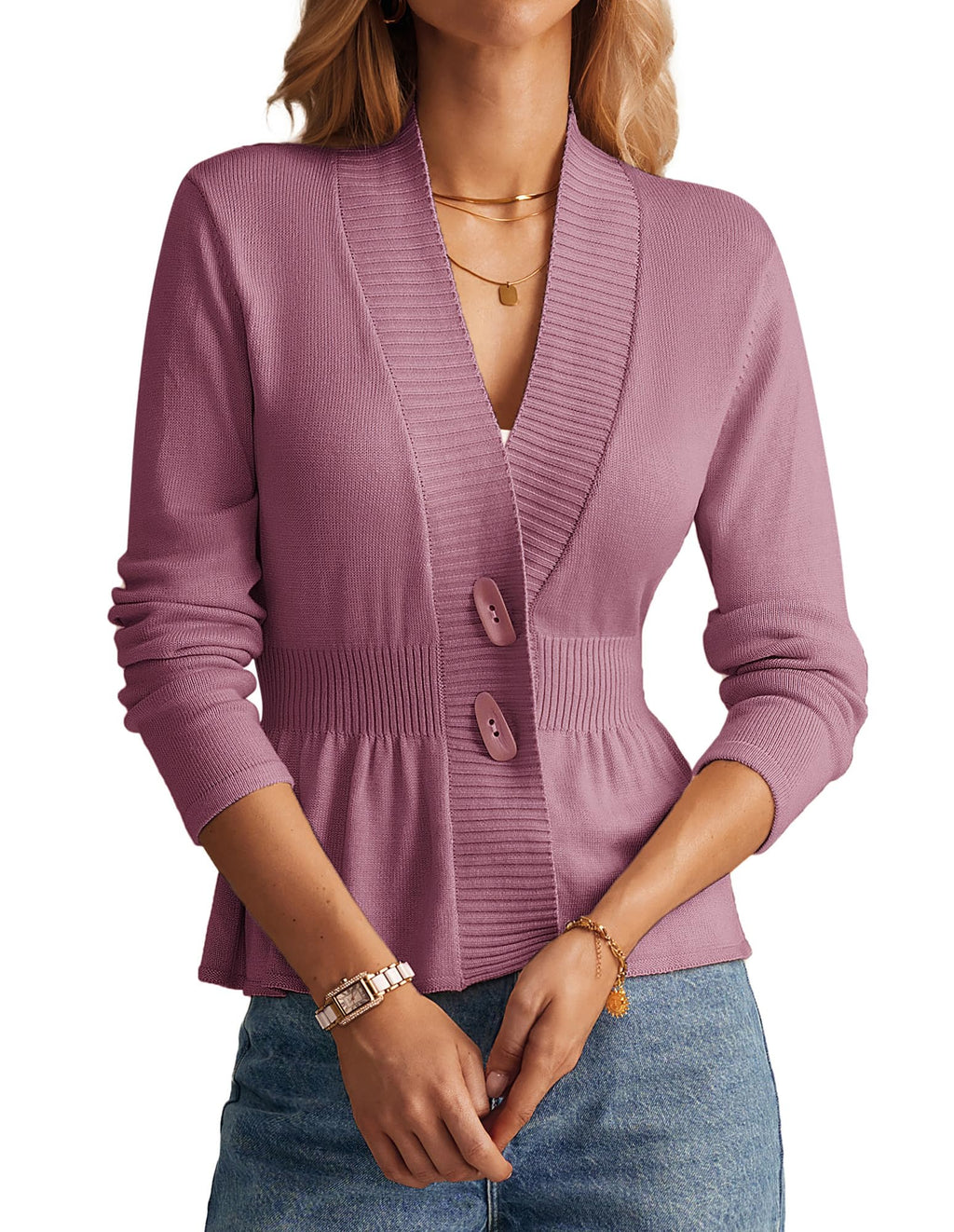 GRACE KARIN Women Cardigan Sweaters 2025 Fall,Long Sleeve Cropped Sweater Coat Trendy,Button Front Peplum Tops Lightweight