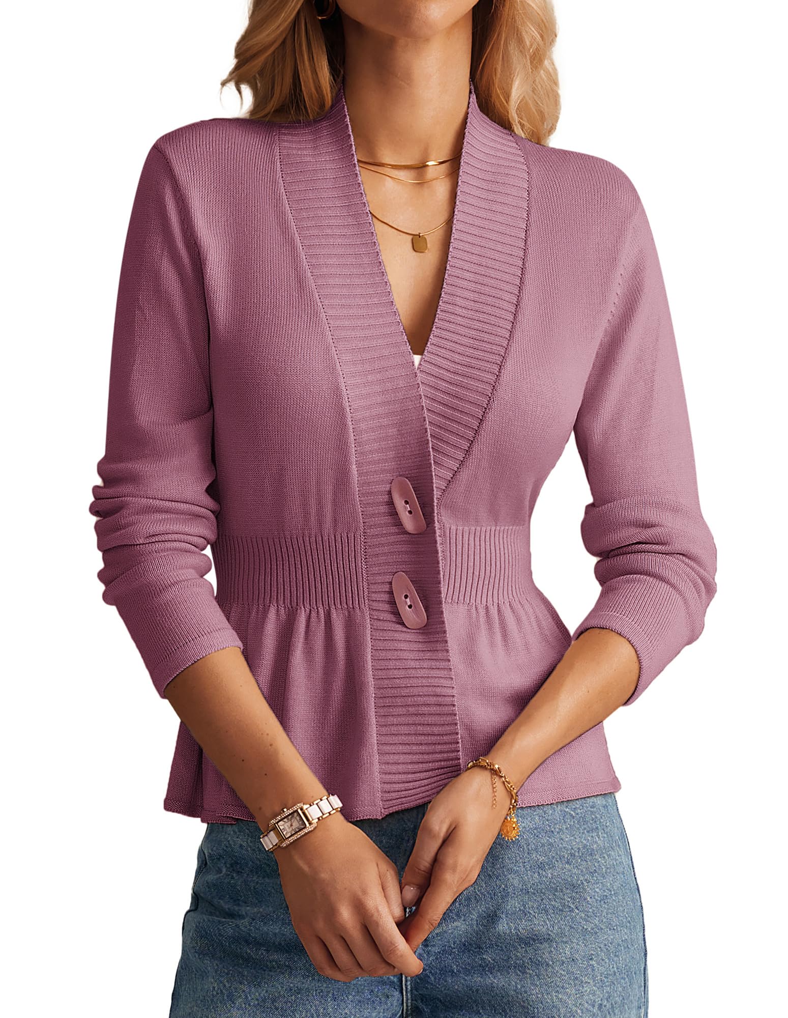 GRACE KARIN Women Cardigan Sweaters 2025 Fall,Long Sleeve Cropped Sweater Coat Trendy,Button Front Peplum Tops Lightweight