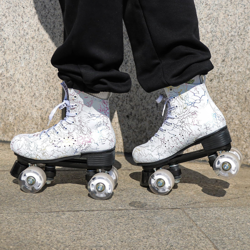 Roller Skates for Men and Women, Black Derby Roller Skates with 4 Shiny Wheel, Classic Double-Row Roller Skates for Indoor and Outdoor