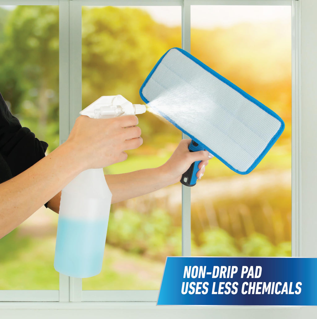 Unger Professional Indoor Window Cleaning Kit with 2' Pole — Swivel Head Pad Washer for Glass, Mirrors & Flat Surfaces, Streak-Free Results, 2 Reusable Microfiber Pads, Wet or Dry Use