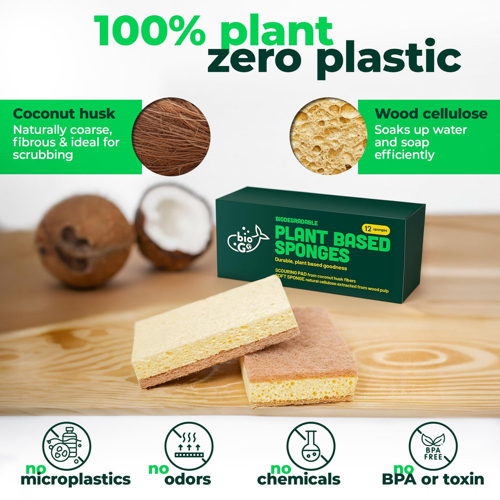 bioGo 30 Pack Compostable Pop-Up Sponges - Expanding, Non-Scratch, Plant-Based Dish - Bulk Color - Pop Up Sponge - Kitchen
