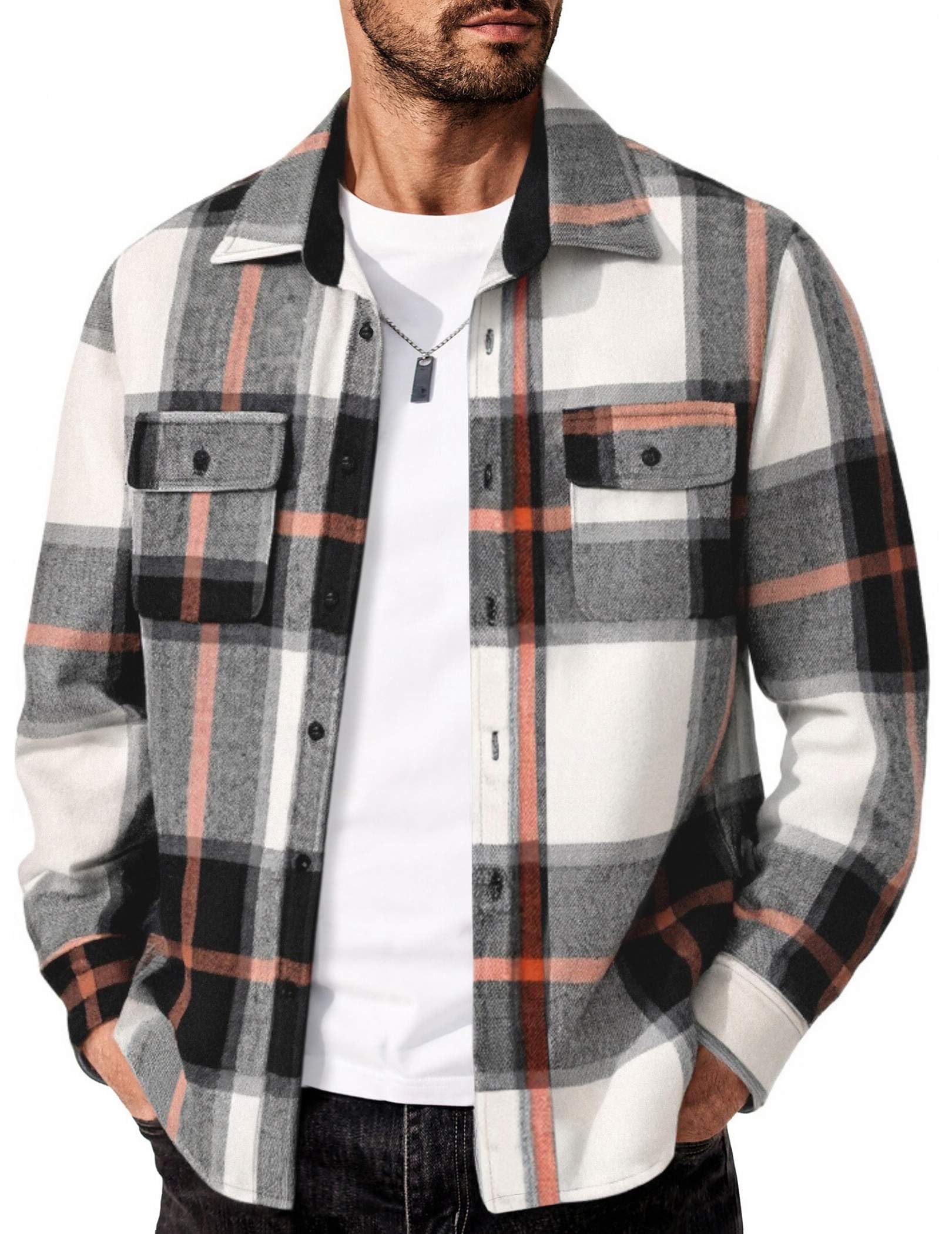 COOFANDY Men's Flannel Shirts Long Sleeve Cotton Plaid Shirt Jacket Casual Button Down Shirt with Pockets