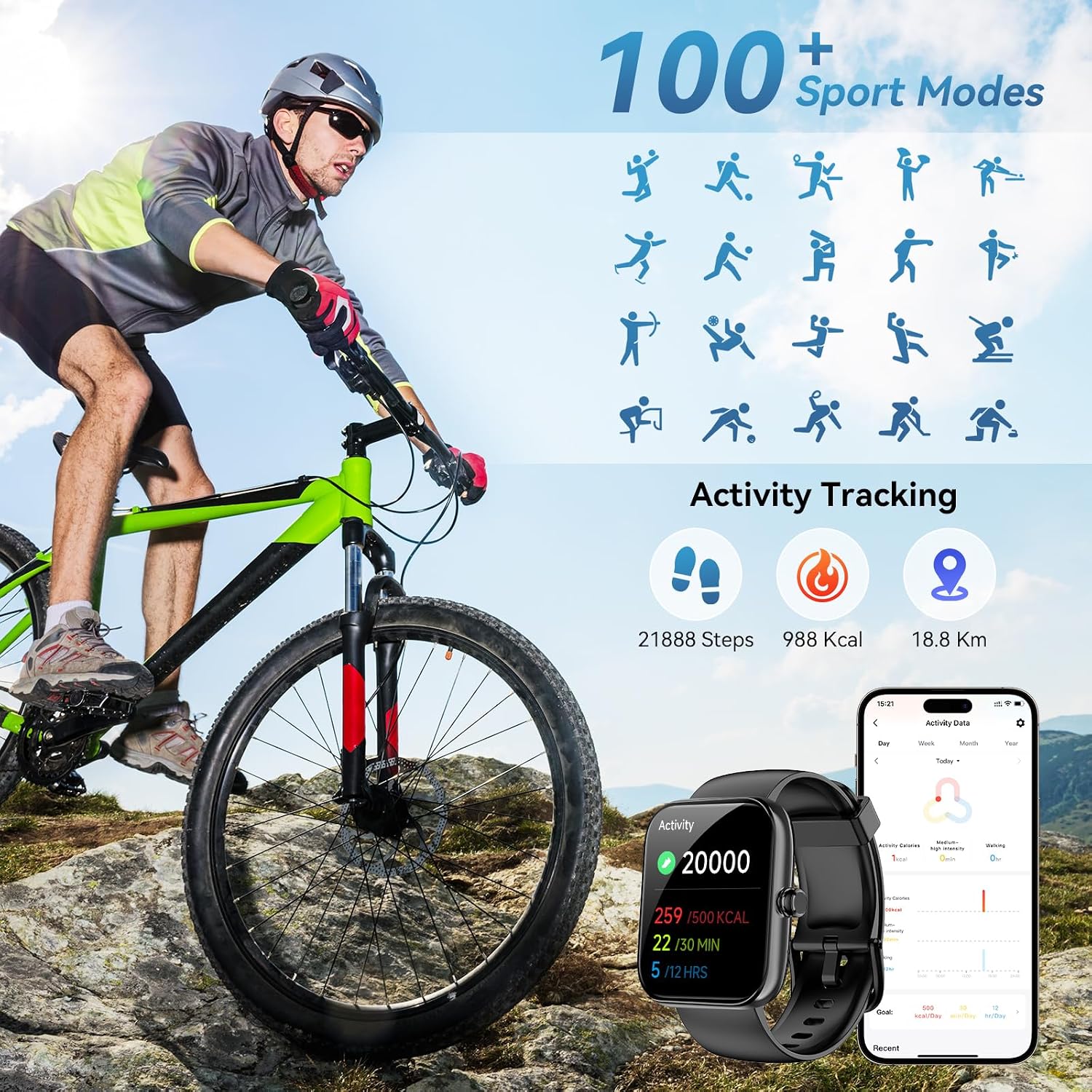 Smart Watch for Men Women Alexa Built-in, 1.83" HD Fitness Tracker Touchscreen with Call Function, IP68 Waterproof, 120+ Sport Modes, 24/7 Heart Rate/Sleep Monitor, iOS Android Compatible (Black)