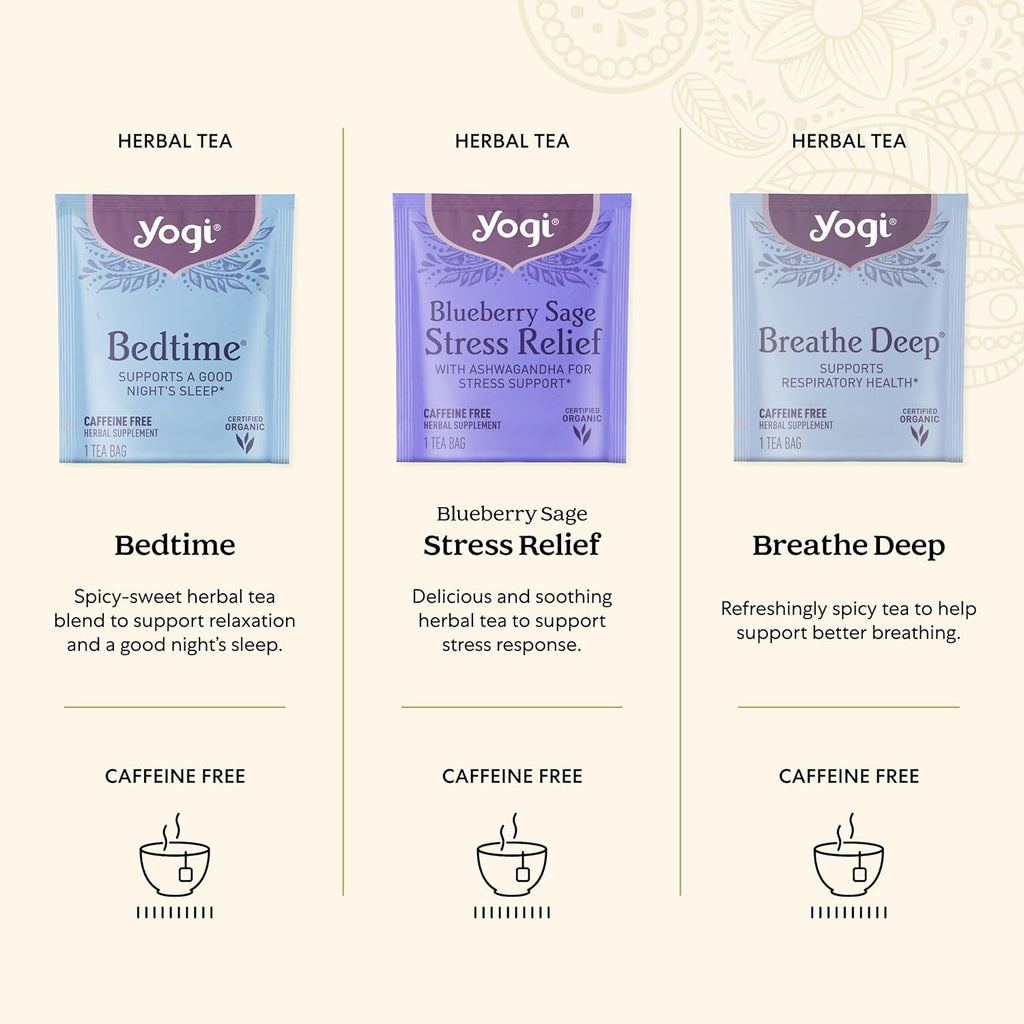 Yogi Organic Sampler Gift Box-5 Tea Bags per Flavor (45 Tea Bags)-Delicious Wellness Immunity Teas-9 Herbal Teas-Caffeine-Free Tea Variety Pack-Tea Gift Set