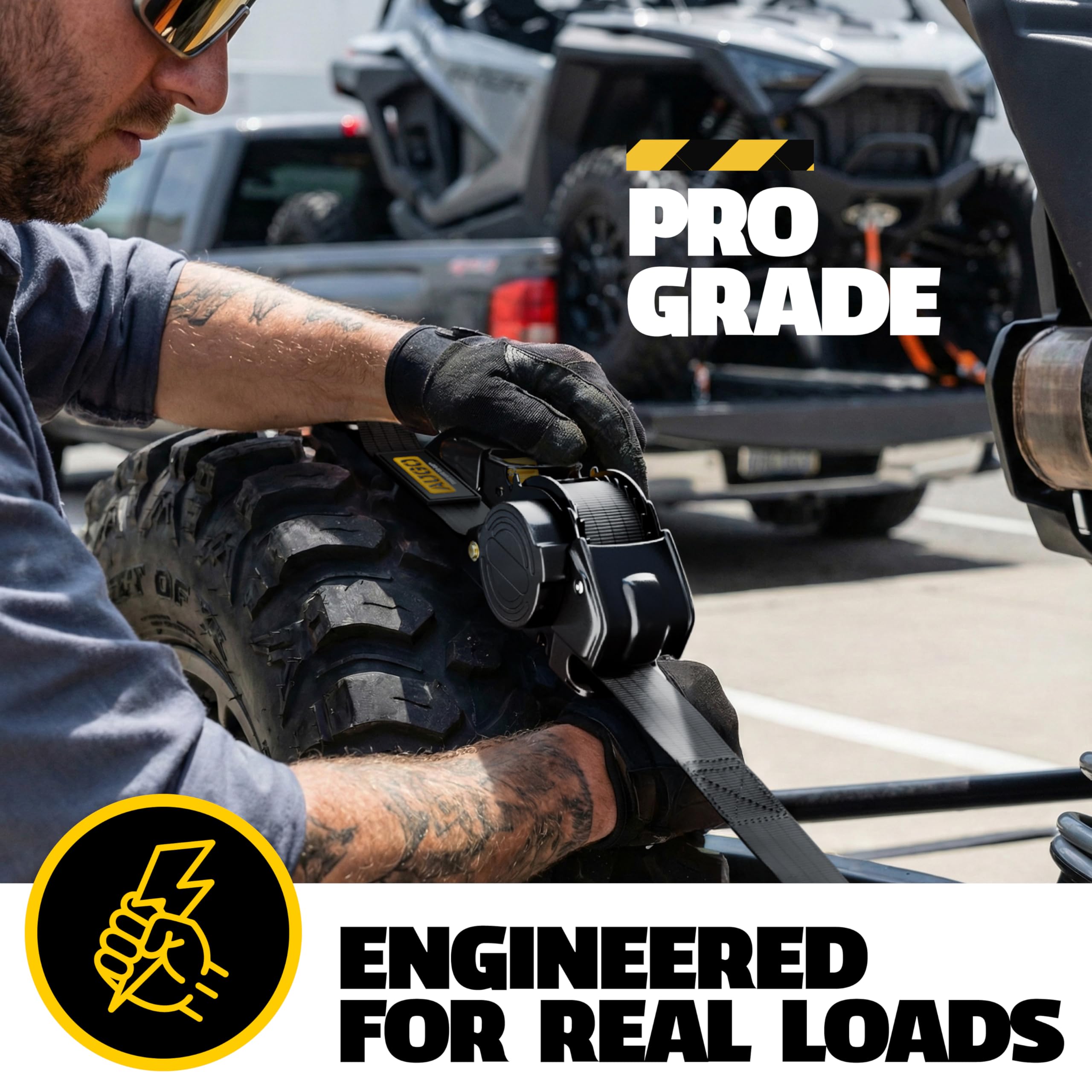 AUGO Retractable Ratchet Straps | 2 Heavy Duty Ratchet Straps Self Retractable Tie Downs with Soft Loops & Storage Bag for Motorcycle, Truck, Trailer, Cargo Van | 1200 Lb Break Strength 1” x 10’